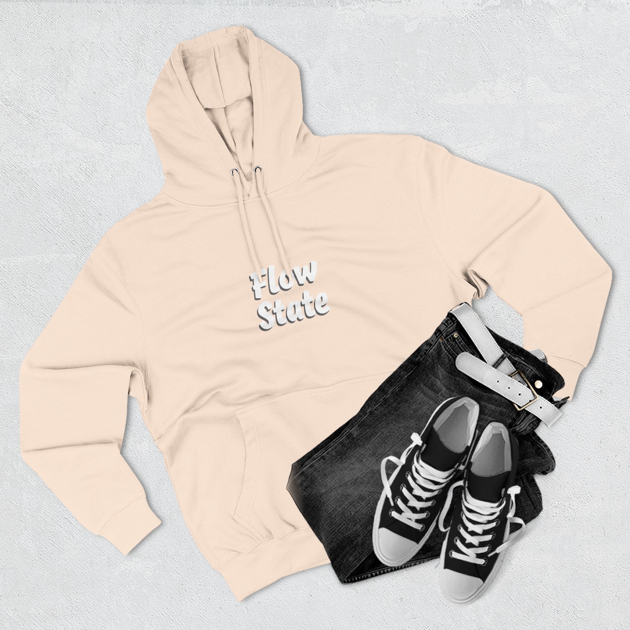 Flow State Hoodie — Minimal Embossed Text Fleece Pullover