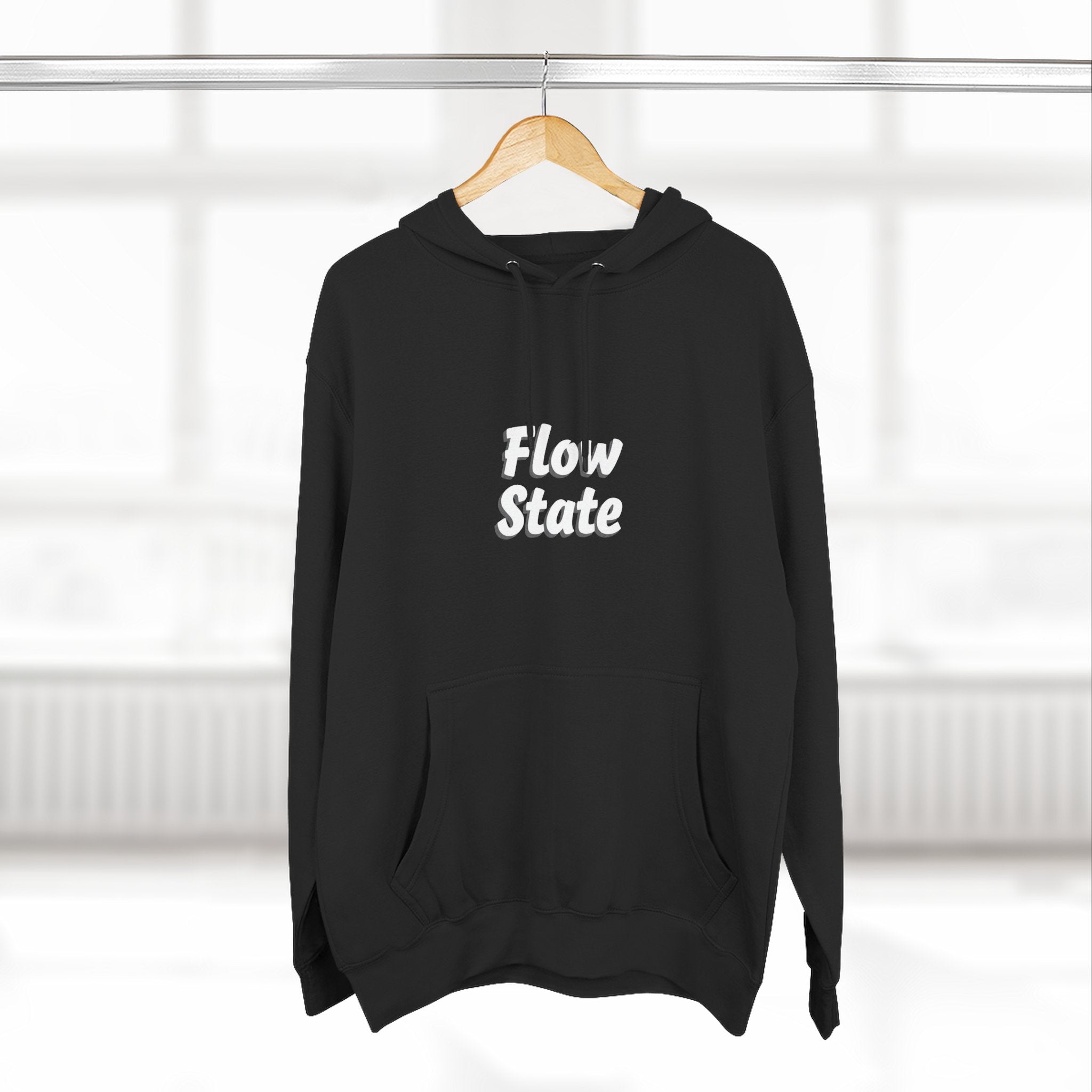 Flow State Hoodie — Minimal Embossed Text Fleece Pullover