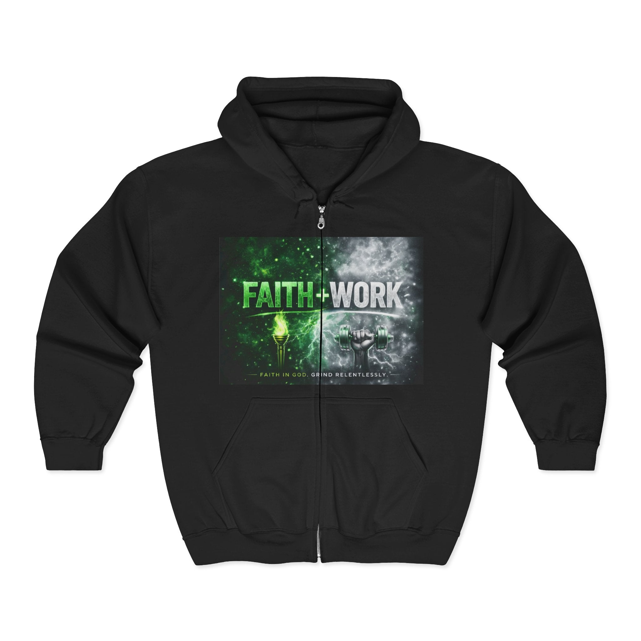 Faith + Work Zip Hoodie – Christian Inspirational Full-Zip Sweatshirt
