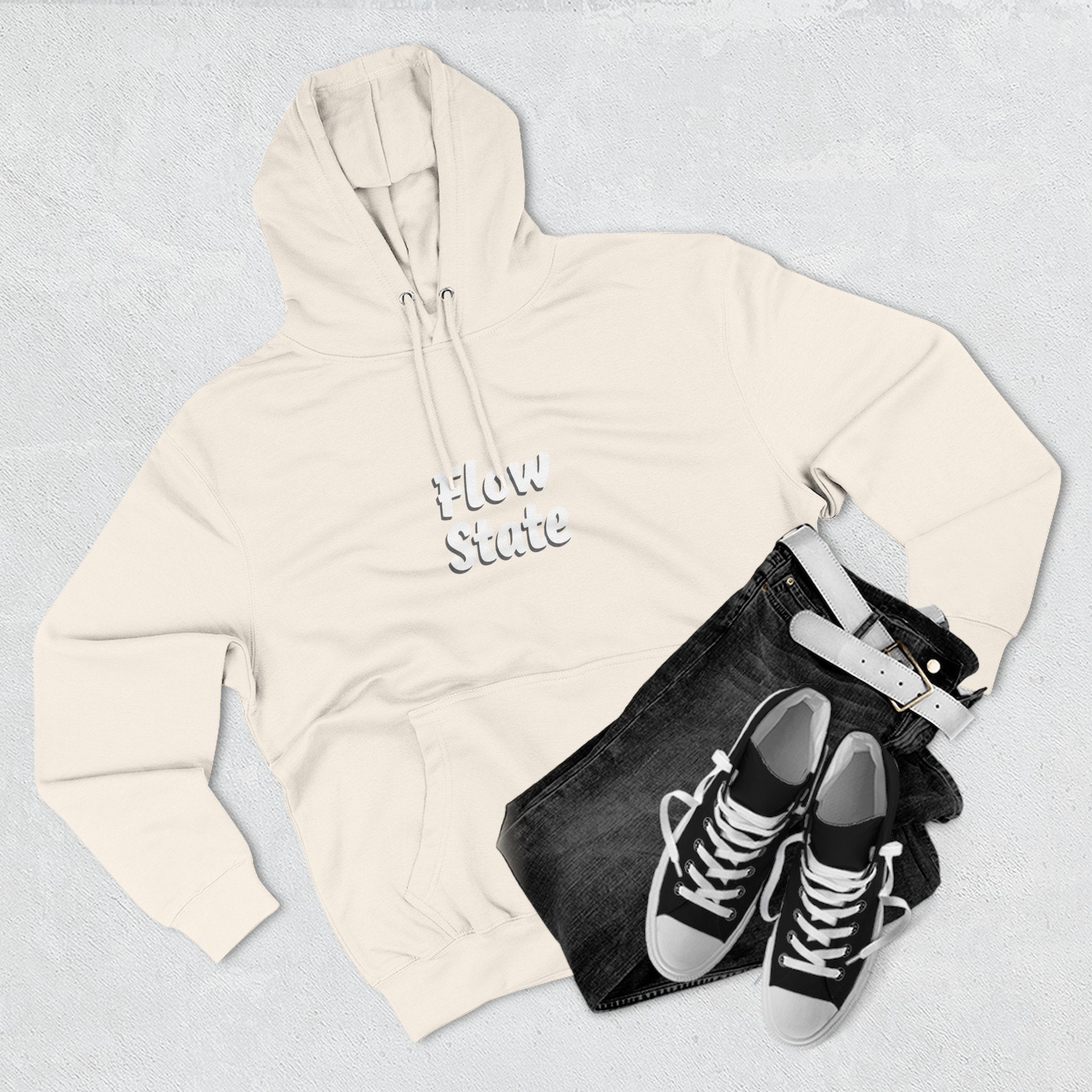 Flow State Hoodie — Minimal Embossed Text Fleece Pullover