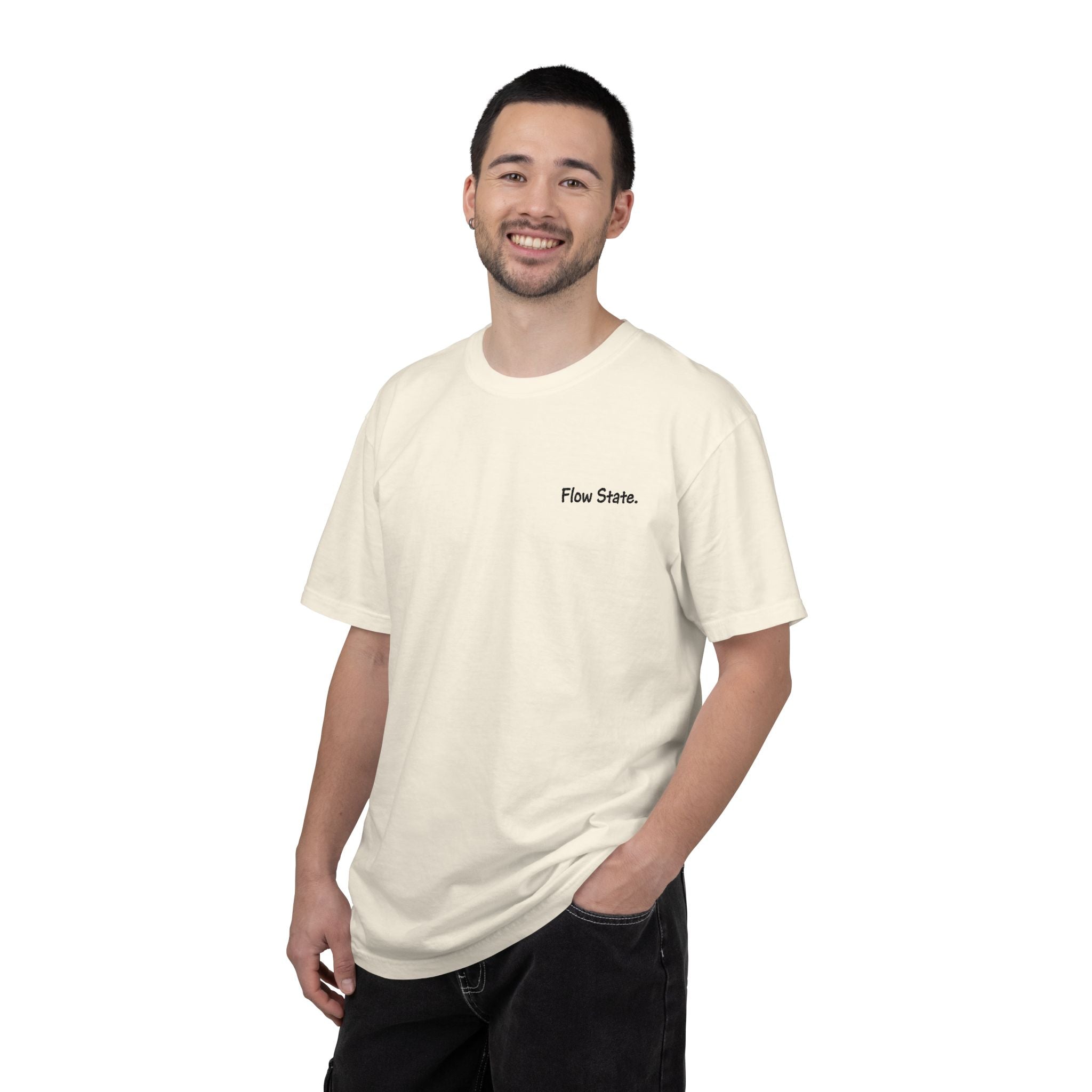 Flow State T-Shirt — Minimalist Chest Script Tee for Creatives & Athletes