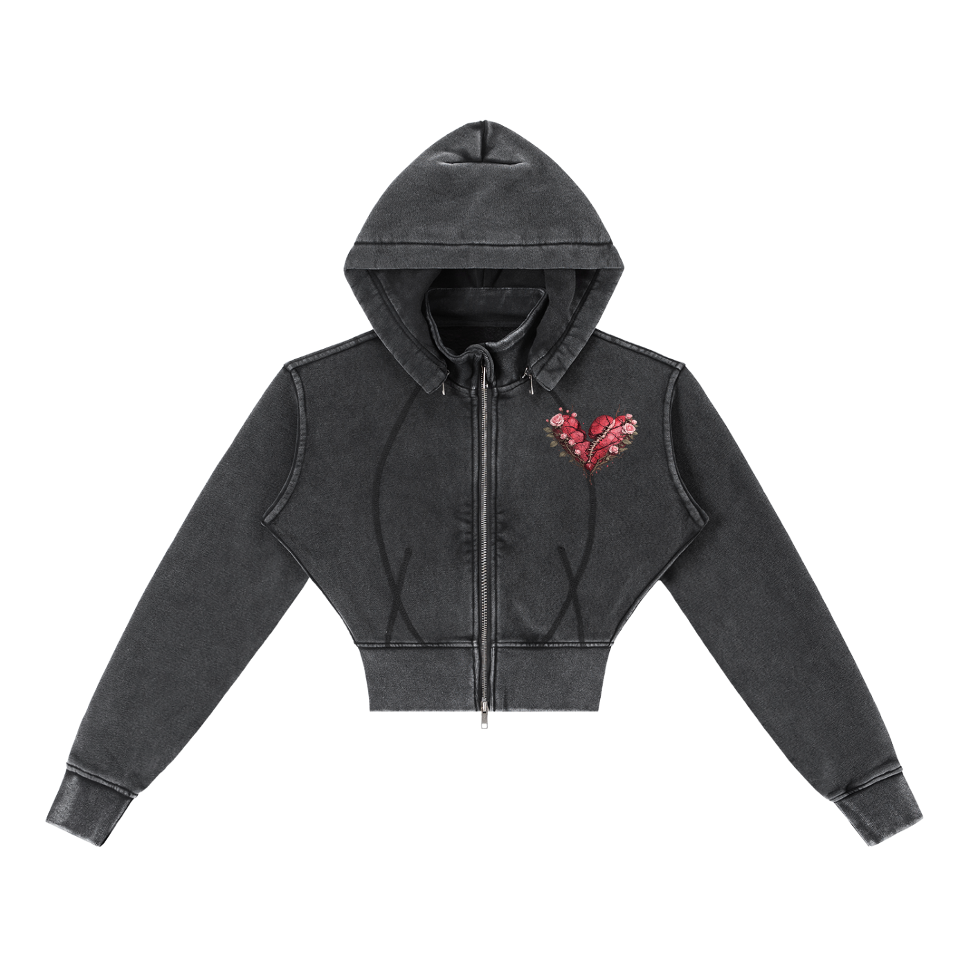 Vintage Washed PRETTY PAIN Cropped Fleece Hoodie
