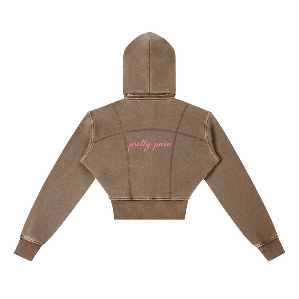 Vintage Washed PRETTY PAIN Cropped Fleece Hoodie