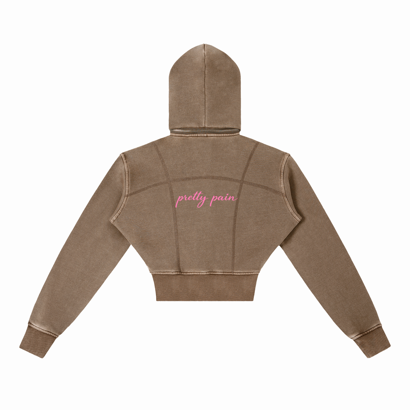 Vintage Washed PRETTY PAIN Cropped Fleece Hoodie