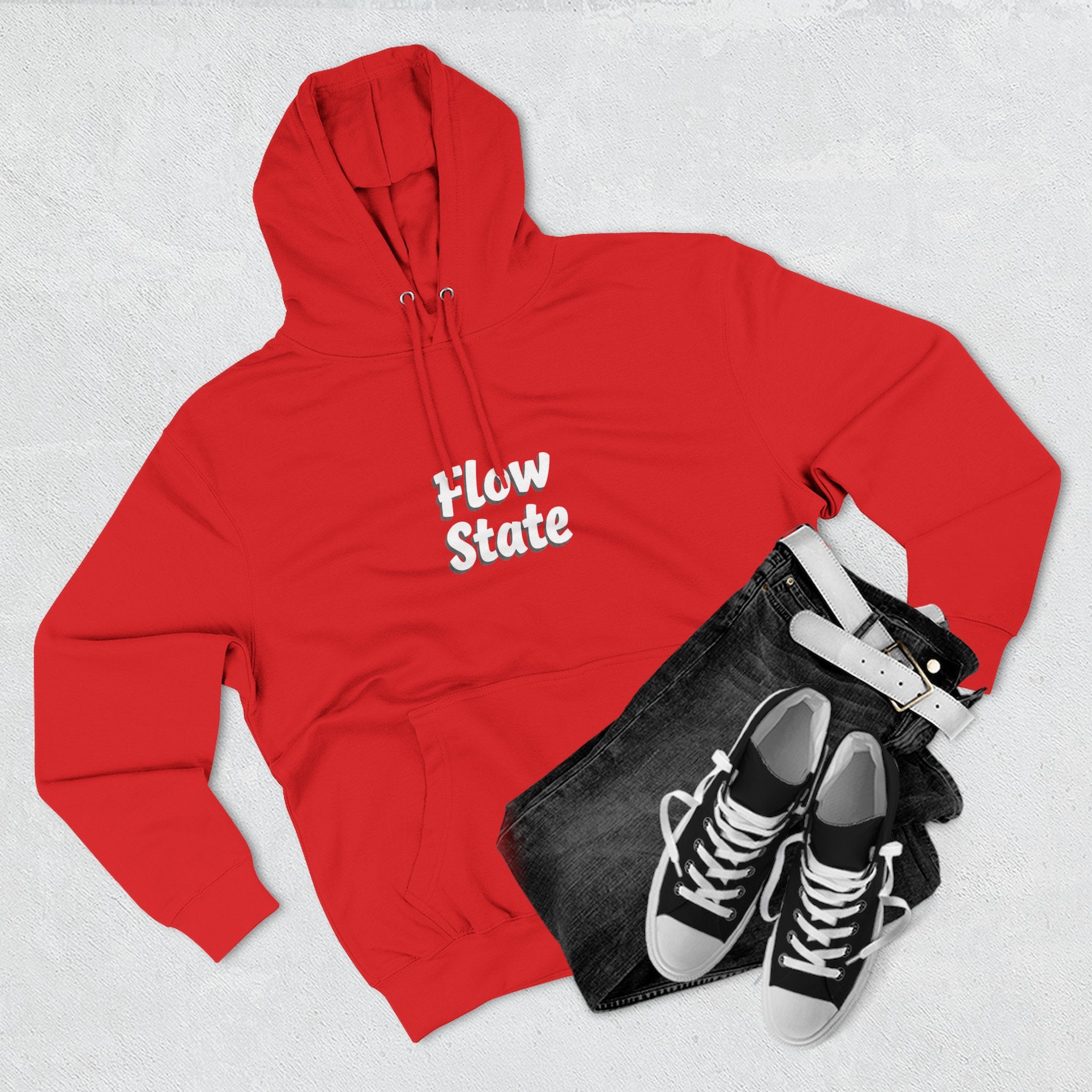 Flow State Hoodie — Minimal Embossed Text Fleece Pullover