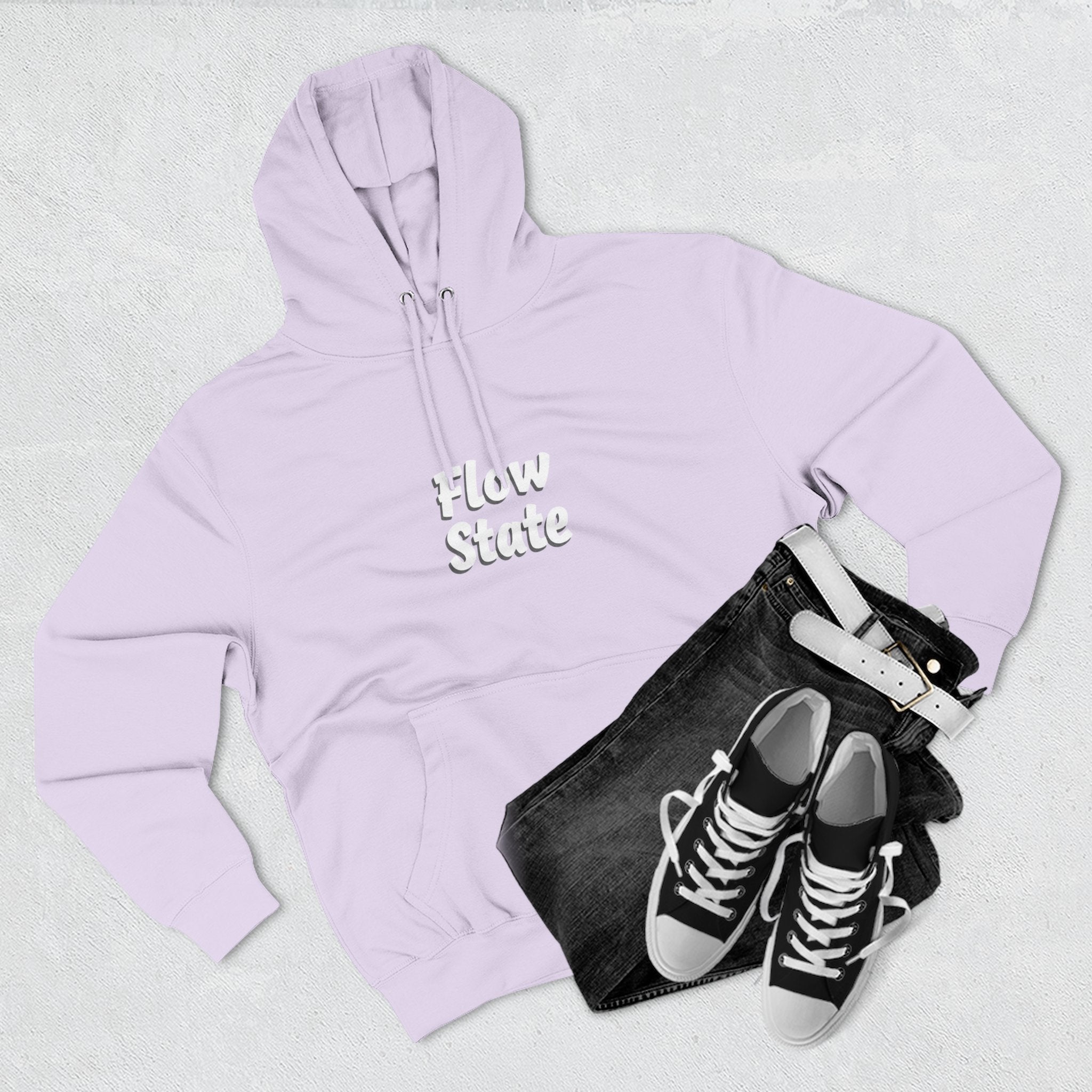 Flow State Hoodie — Minimal Embossed Text Fleece Pullover