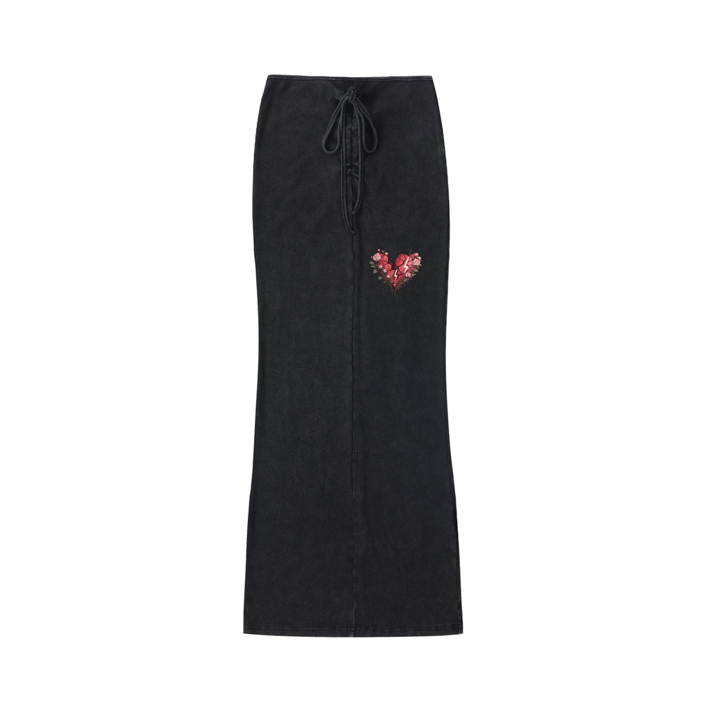 Dyed Washed Drawstring Maxi Skirt