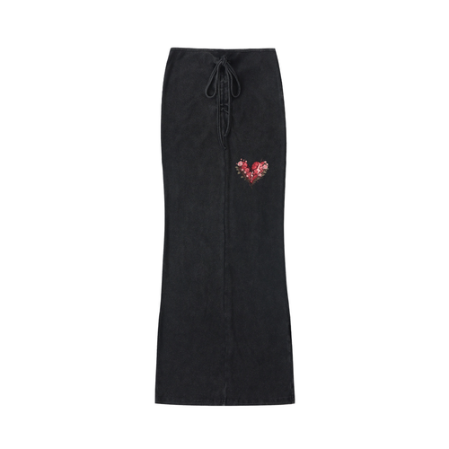Dyed Washed Drawstring Maxi Skirt