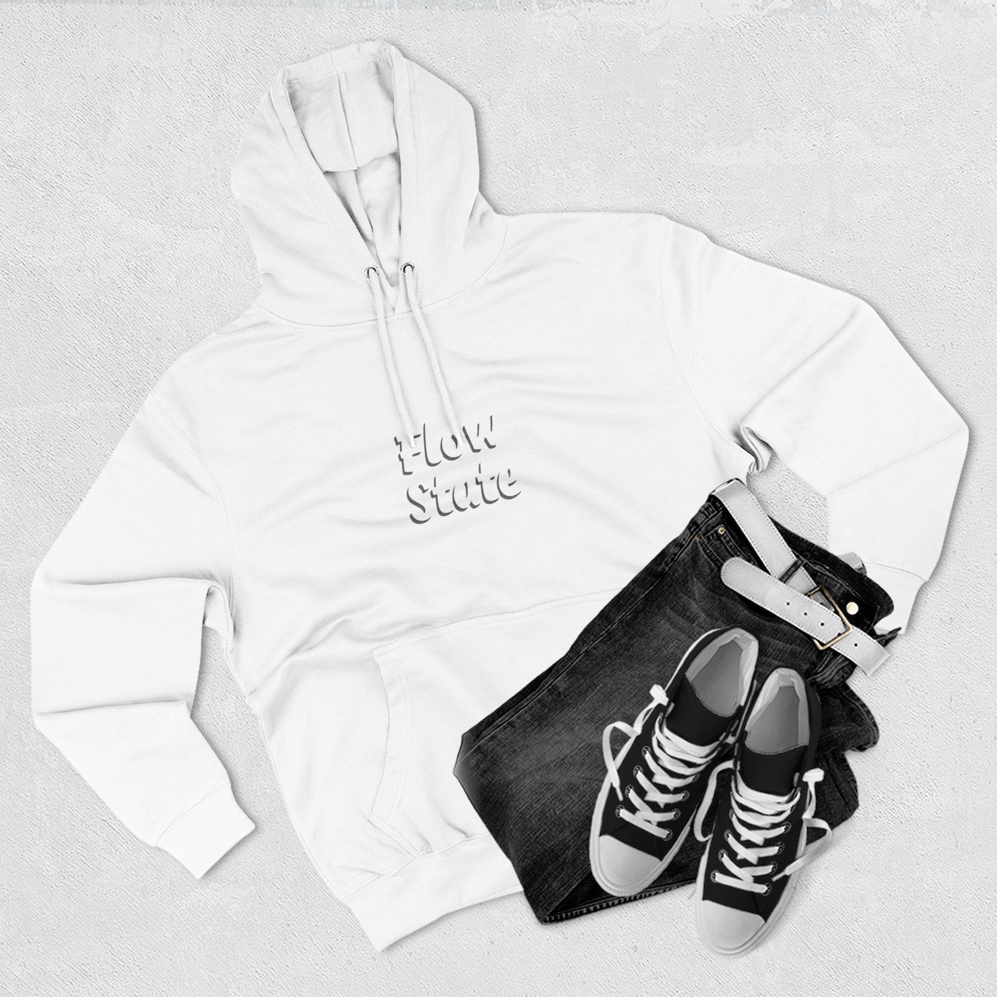 Flow State Hoodie — Minimal Embossed Text Fleece Pullover