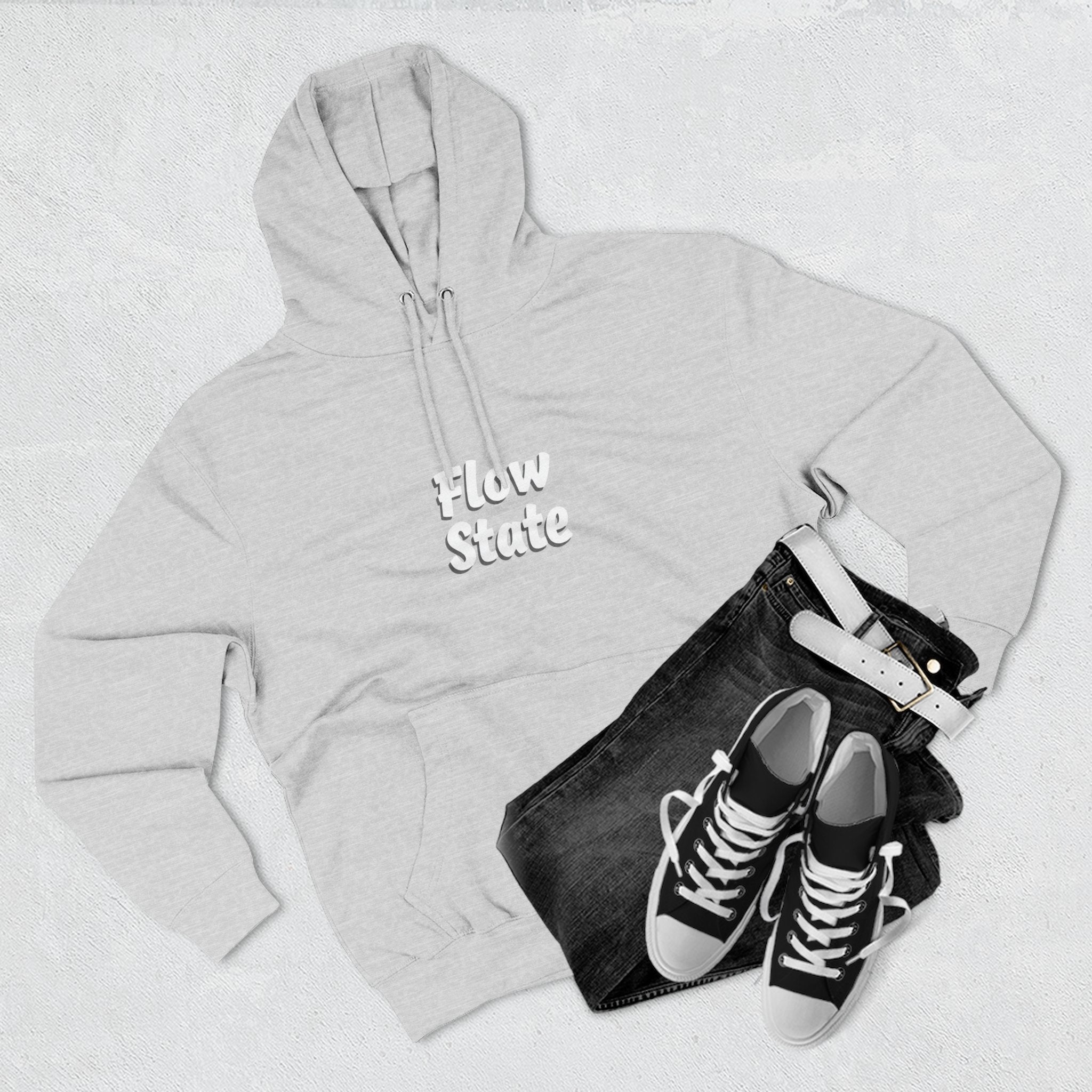 Flow State Hoodie — Minimal Embossed Text Fleece Pullover