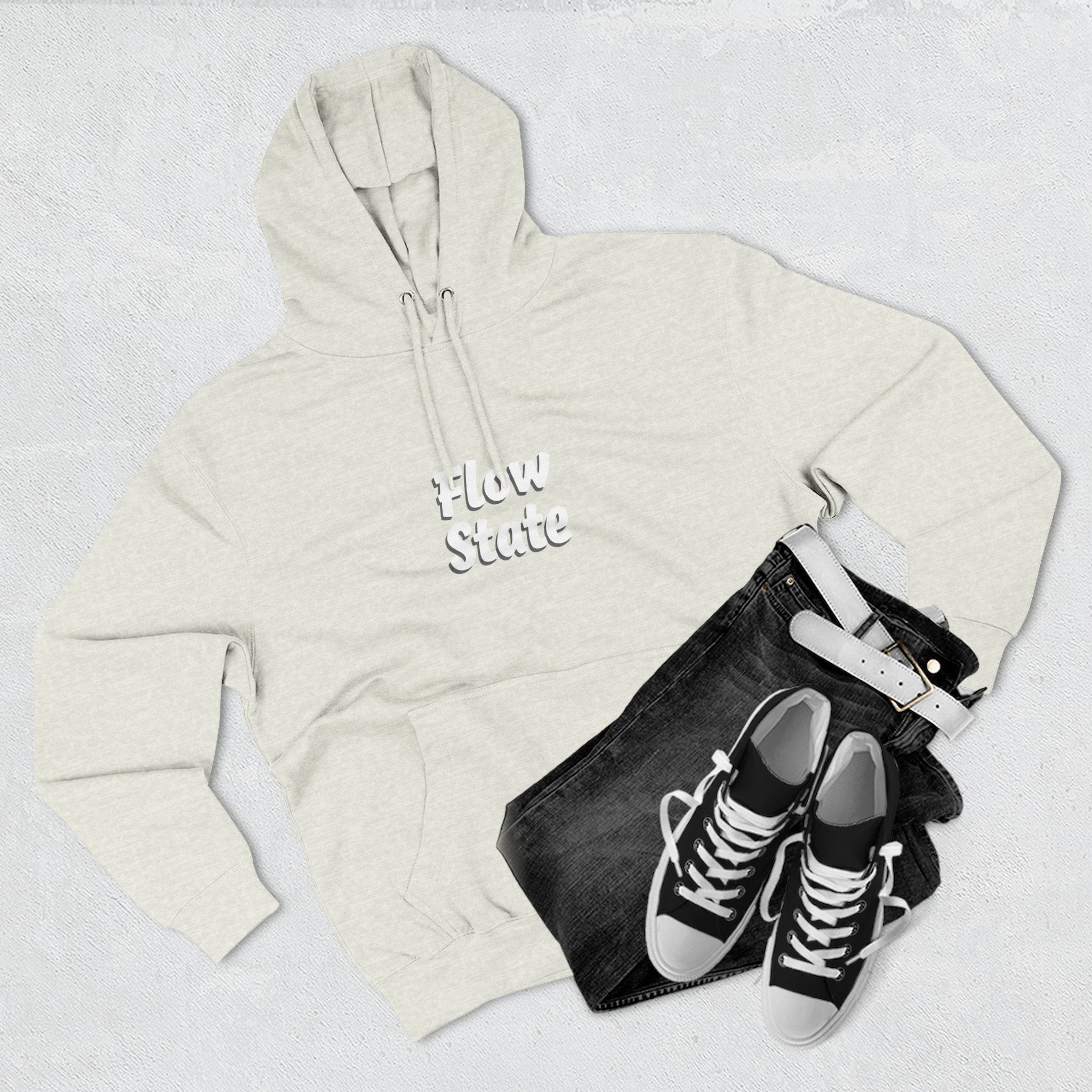 Flow State Hoodie — Minimal Embossed Text Fleece Pullover
