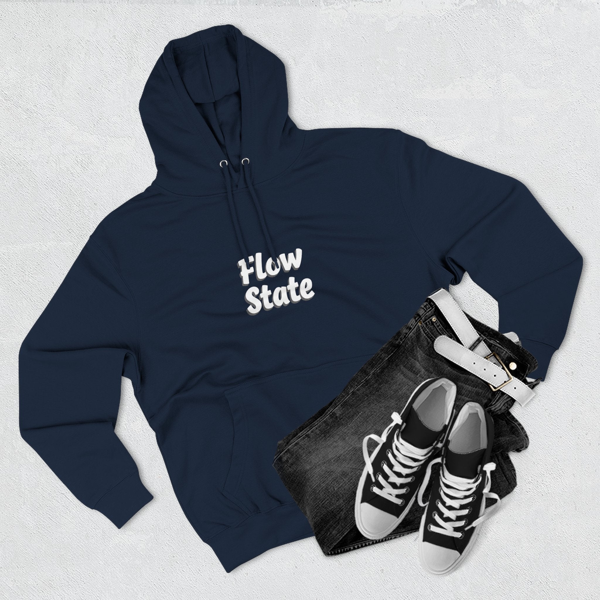 Flow State Hoodie — Minimal Embossed Text Fleece Pullover