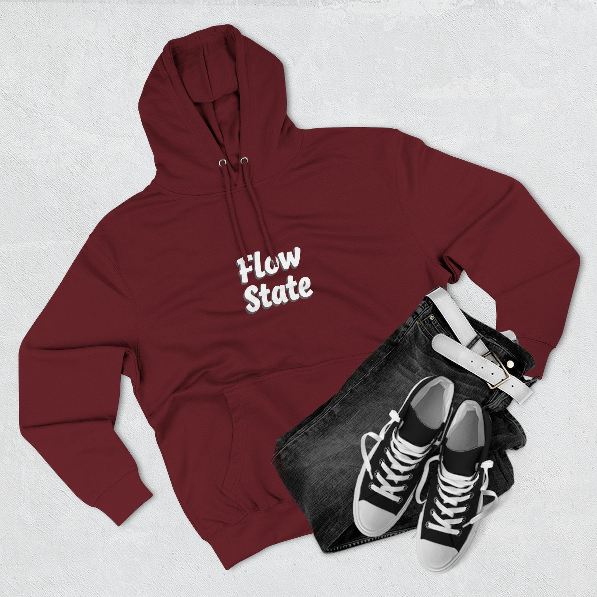 Flow State Hoodie — Minimal Embossed Text Fleece Pullover
