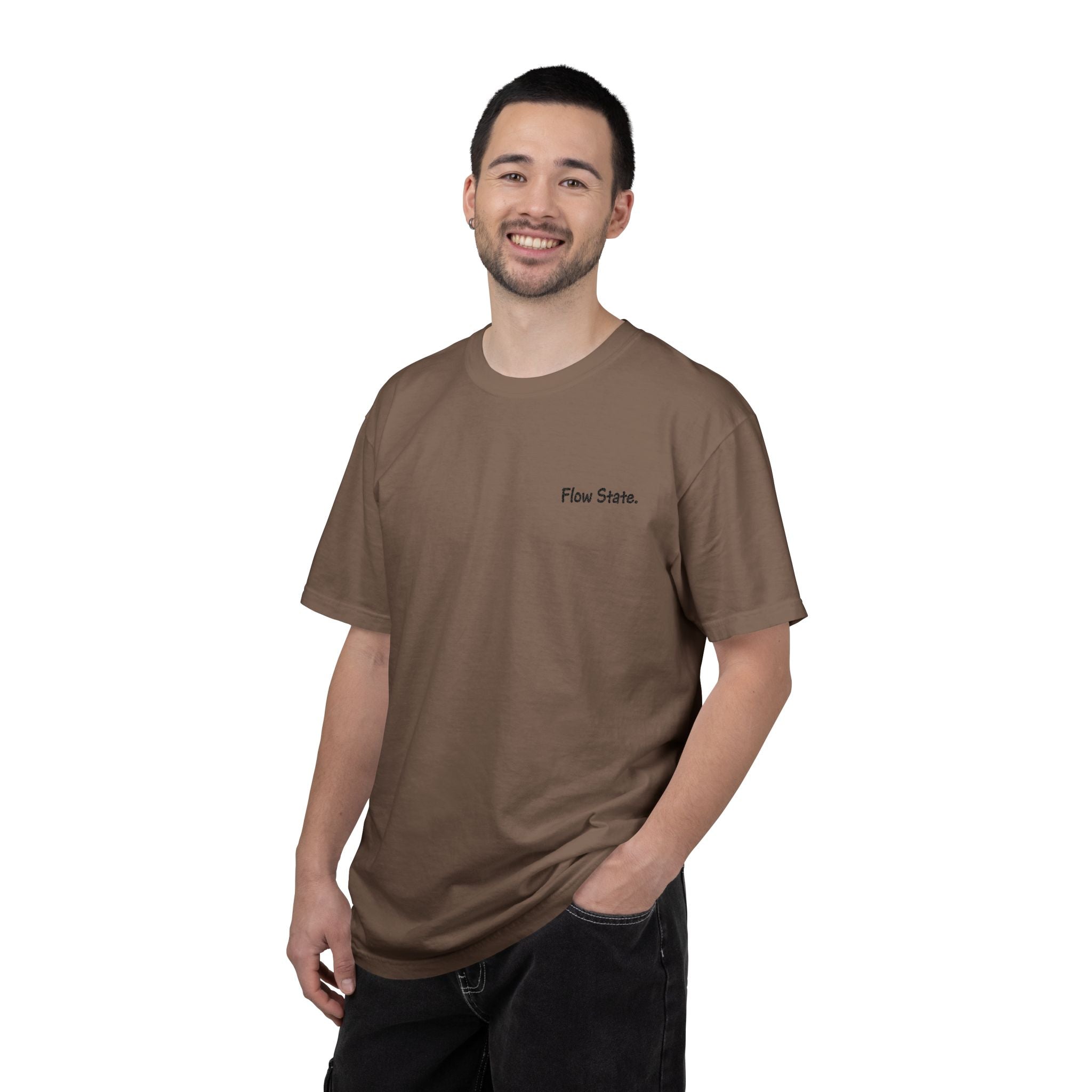 Flow State T-Shirt — Minimalist Chest Script Tee for Creatives & Athletes