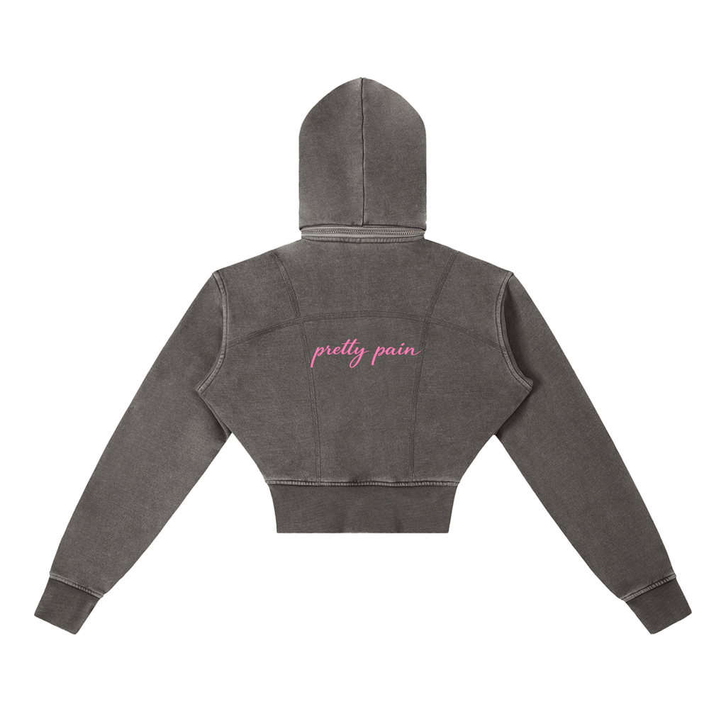 Vintage Washed PRETTY PAIN Cropped Fleece Hoodie