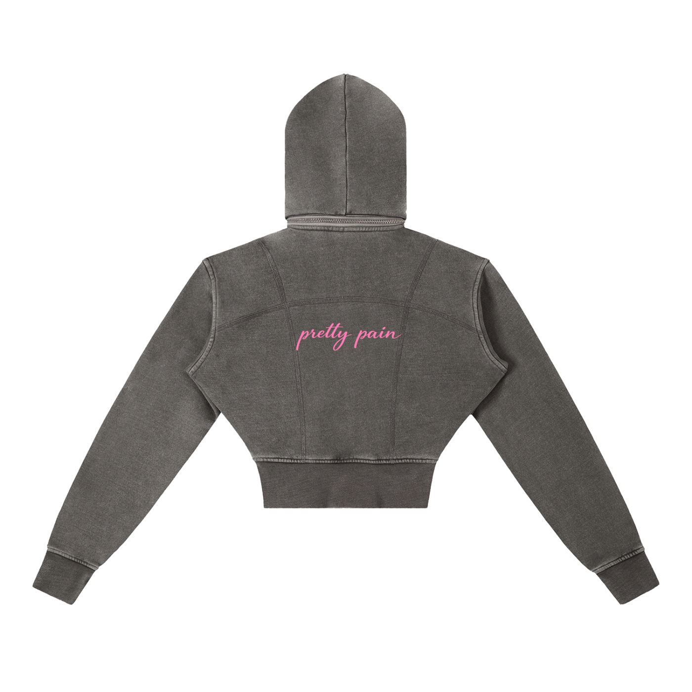 Vintage Washed PRETTY PAIN Cropped Fleece Hoodie
