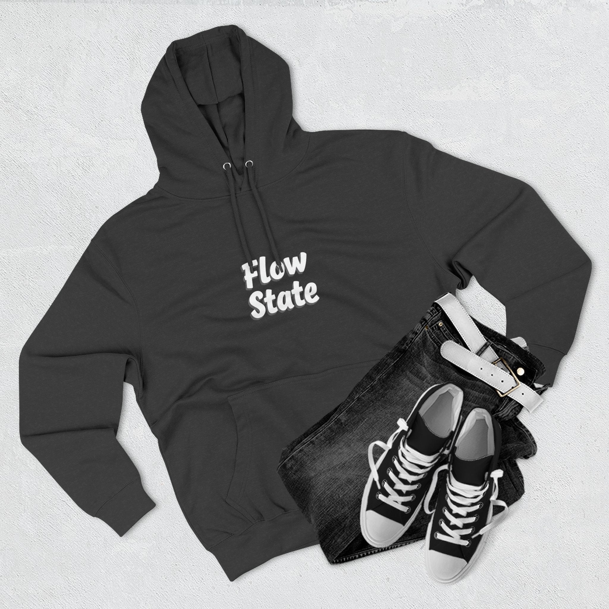 Flow State Hoodie — Minimal Embossed Text Fleece Pullover