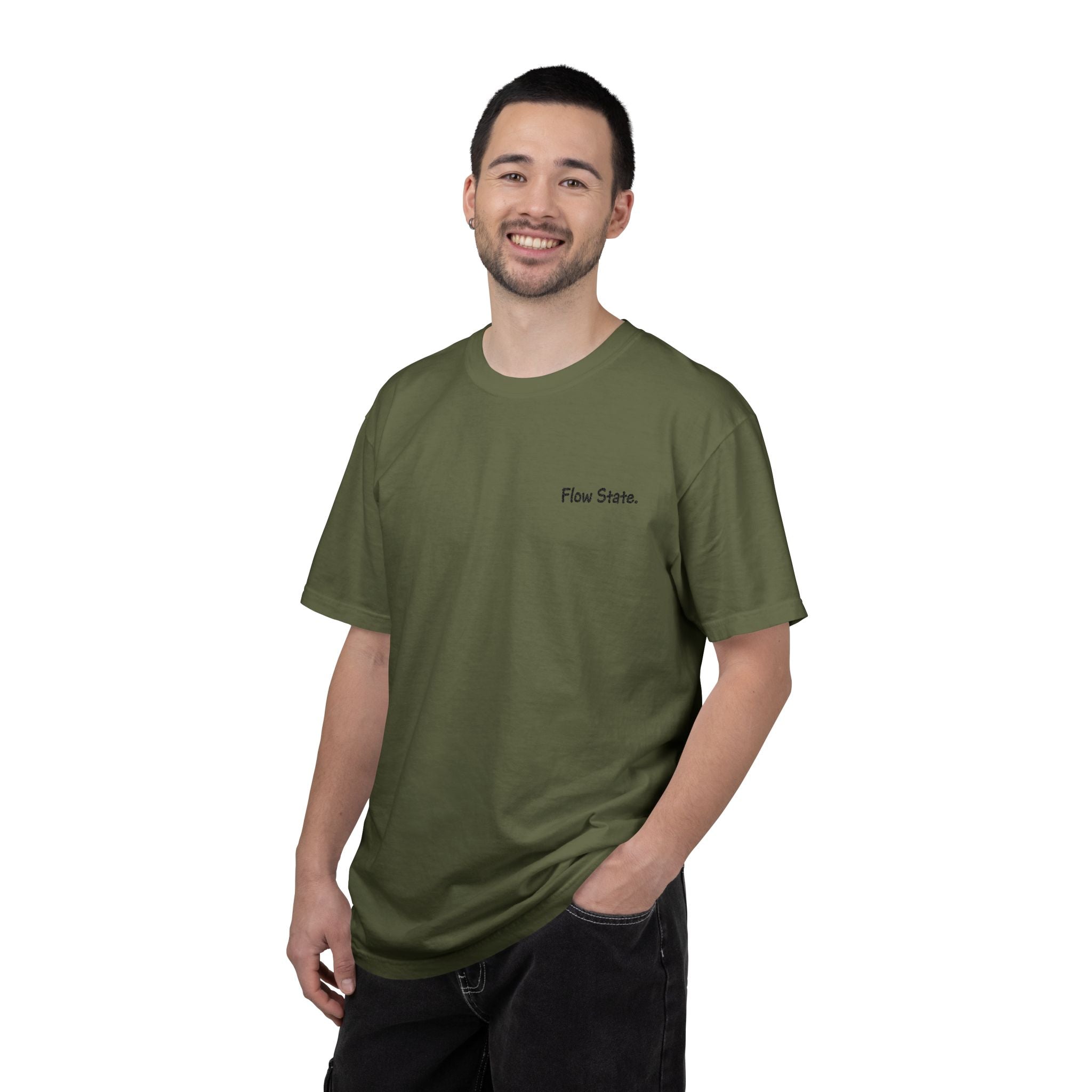 Flow State T-Shirt — Minimalist Chest Script Tee for Creatives & Athletes
