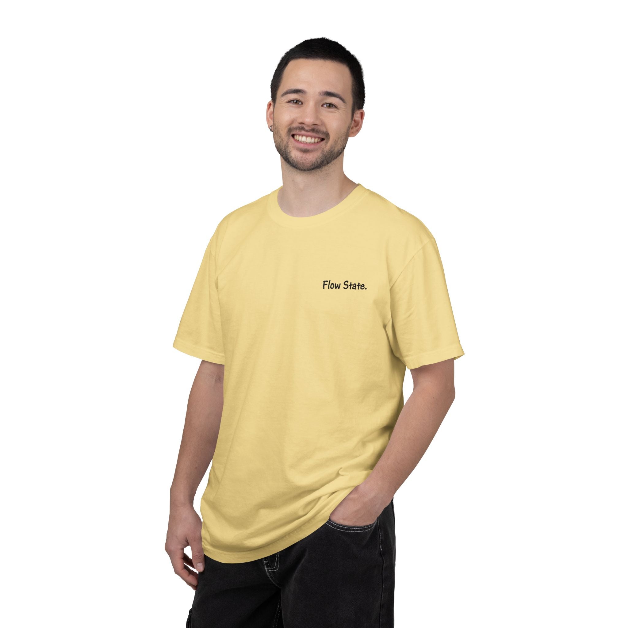 Flow State T-Shirt — Minimalist Chest Script Tee for Creatives & Athletes