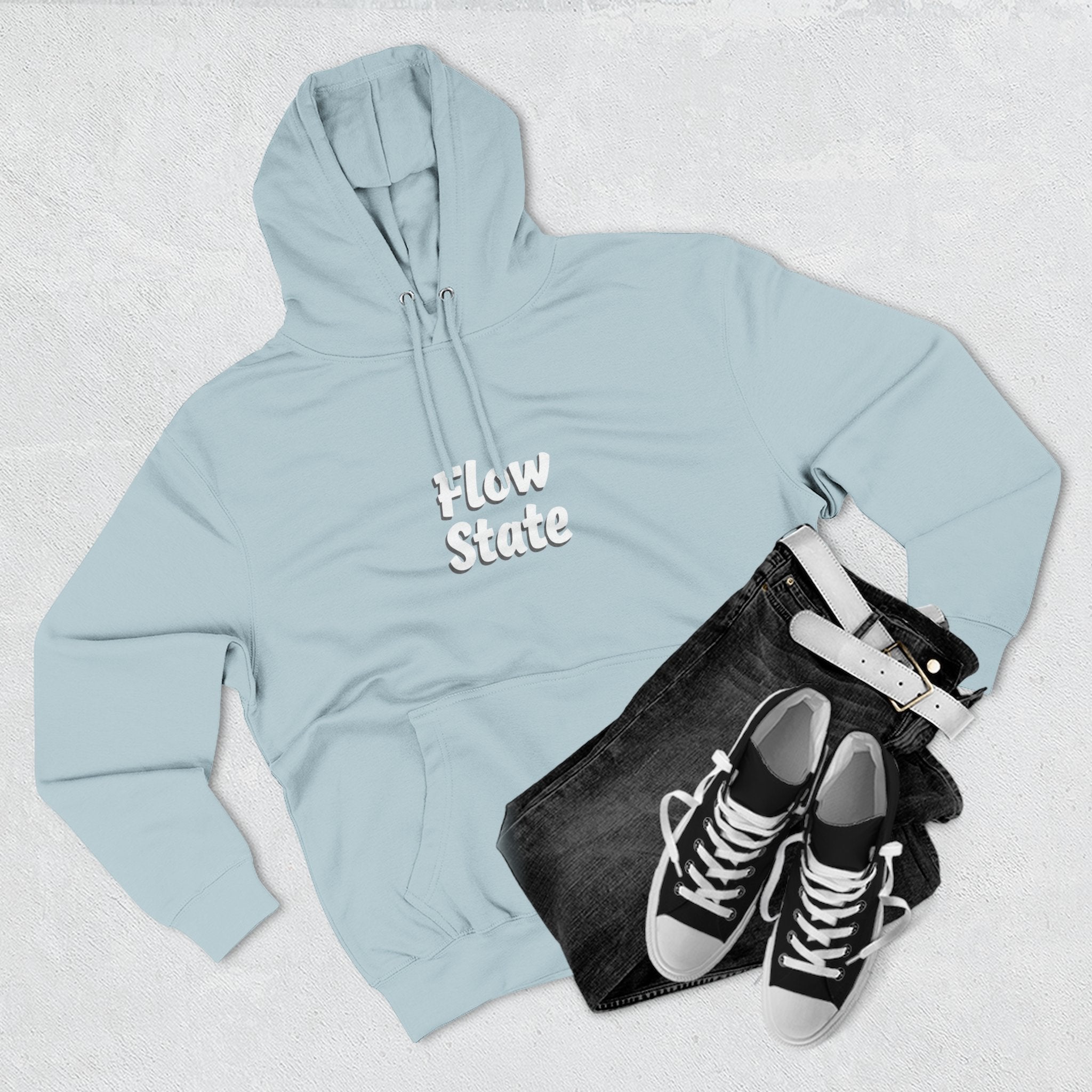 Flow State Hoodie — Minimal Embossed Text Fleece Pullover