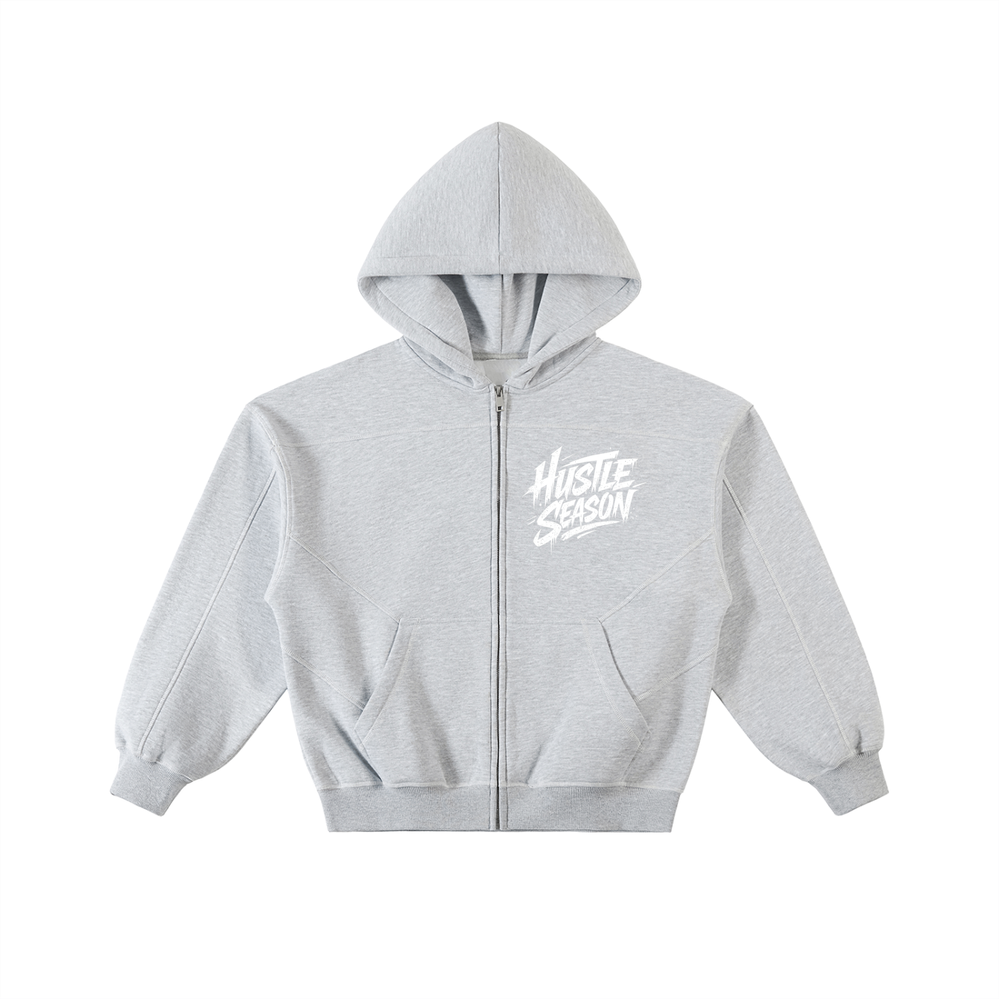 HUSTLE SEASON Contrast-Stitched Boxy Fleece Zip Hoodie