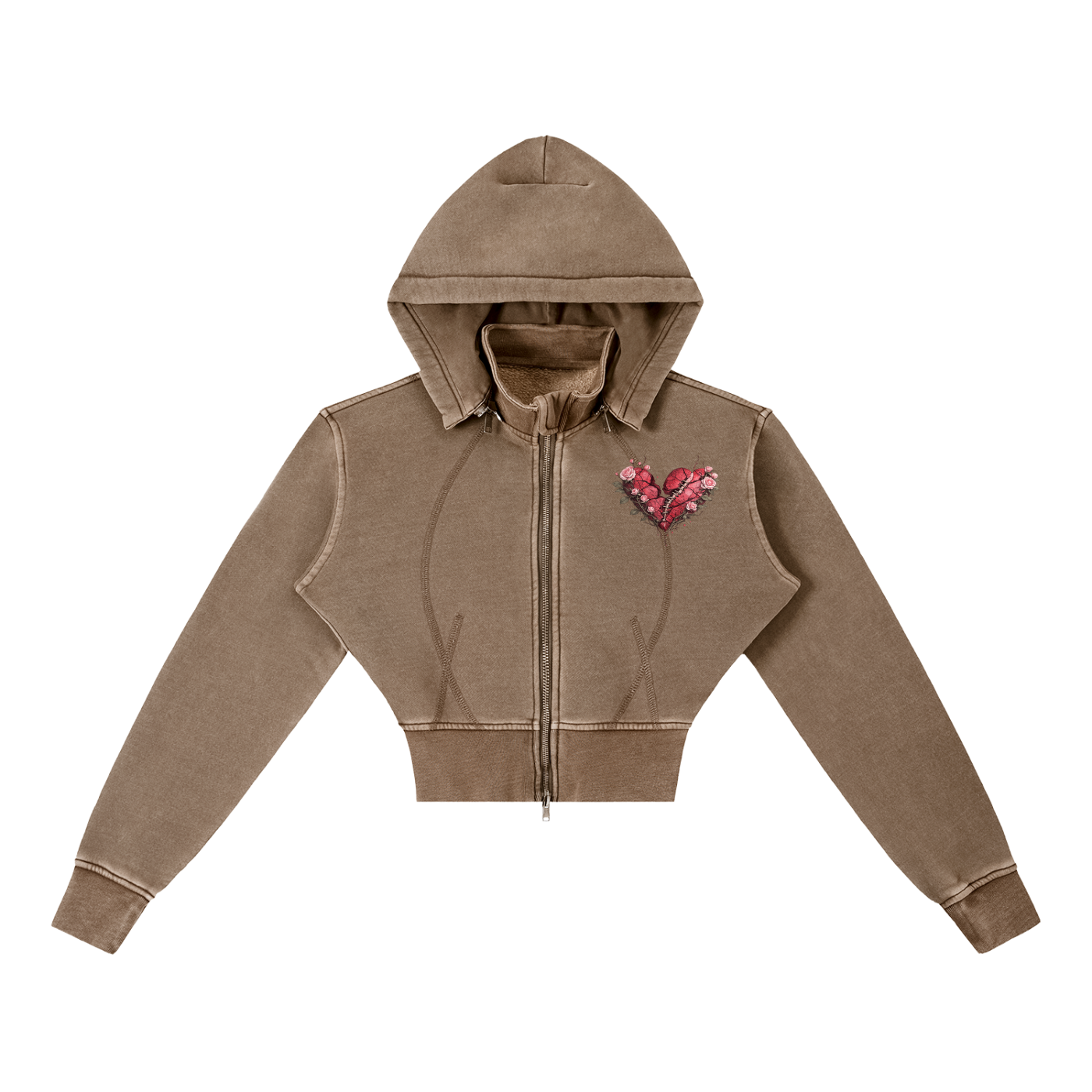 Vintage Washed PRETTY PAIN Cropped Fleece Hoodie