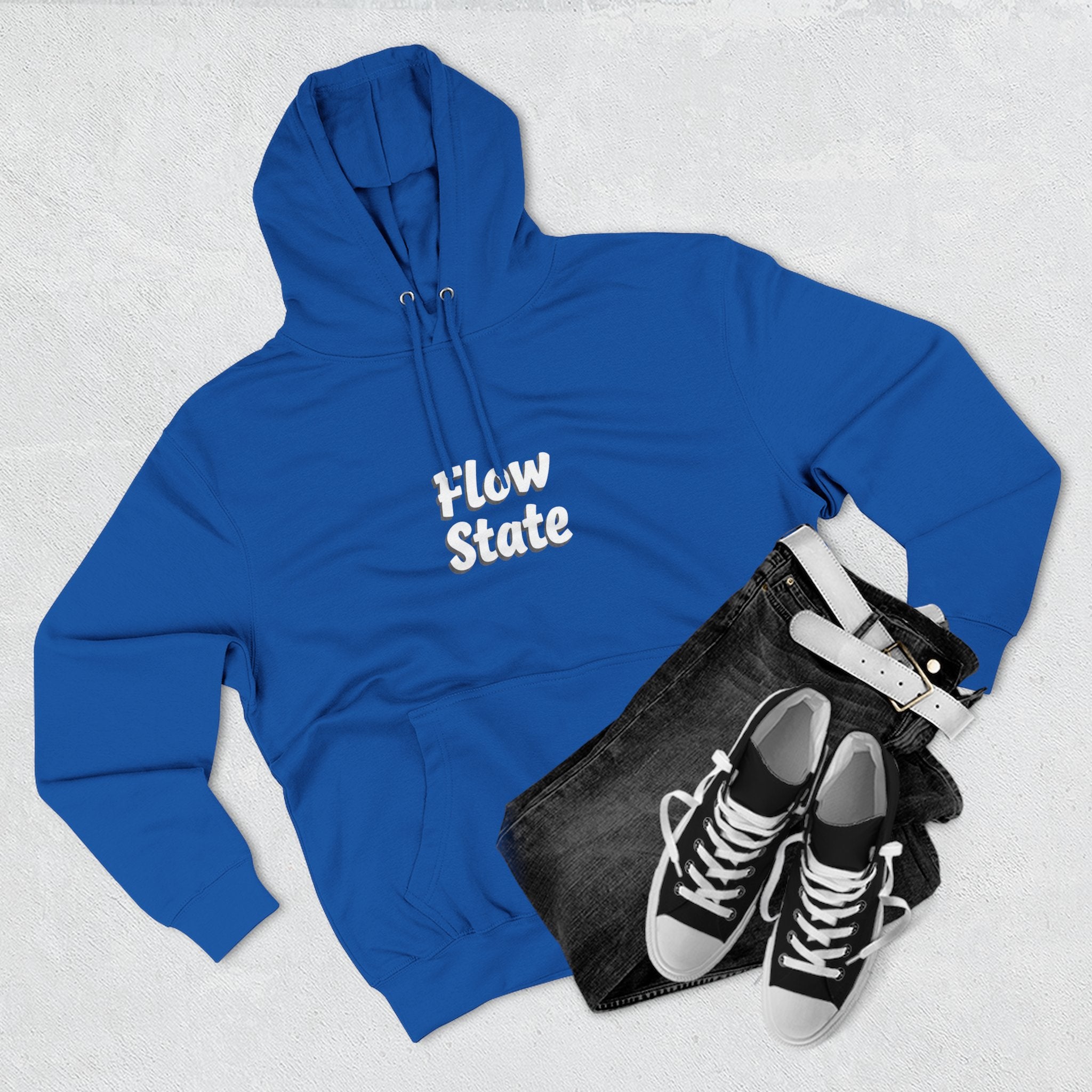 Flow State Hoodie — Minimal Embossed Text Fleece Pullover