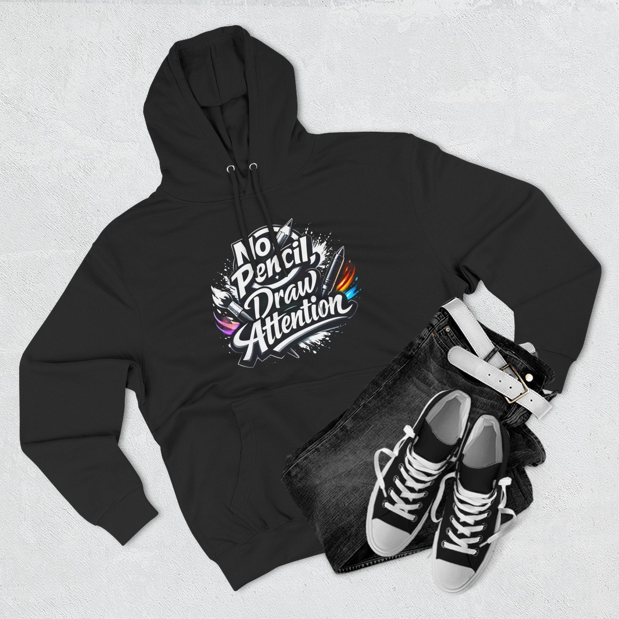 Artist Hoodie — “No Pencil, Draw Attention” Graphic Pullover - LaneOfTrends