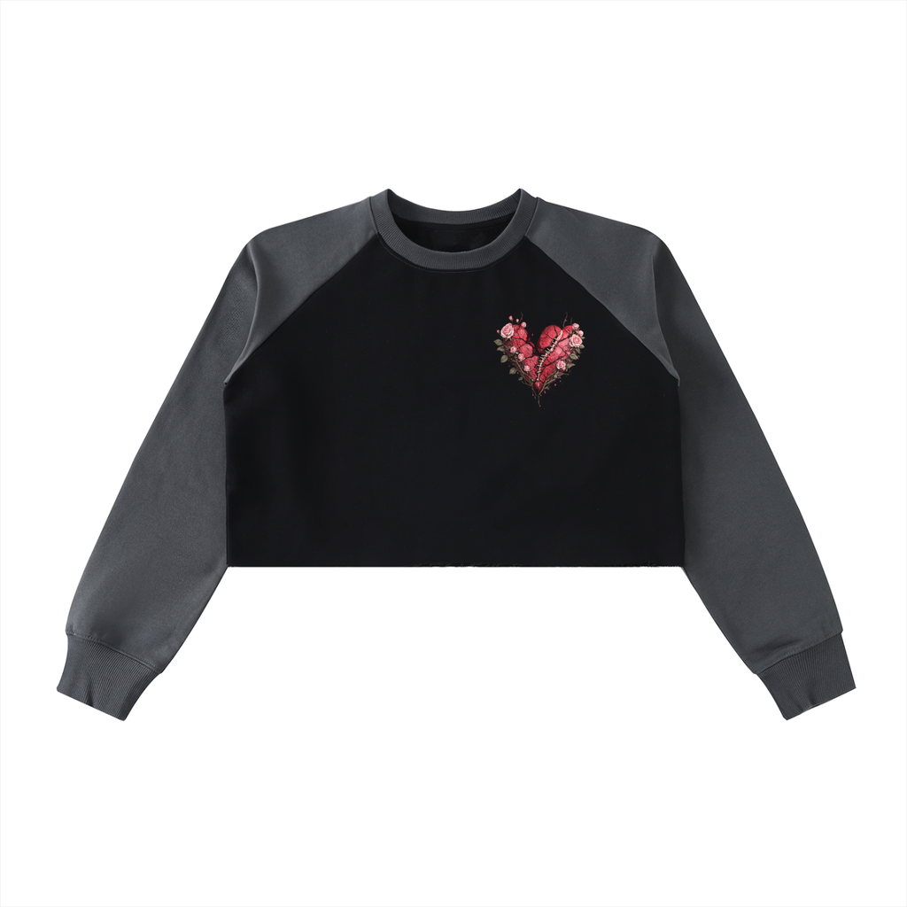Raw-Hem Color-Block Raglan Crop Sweatshirt