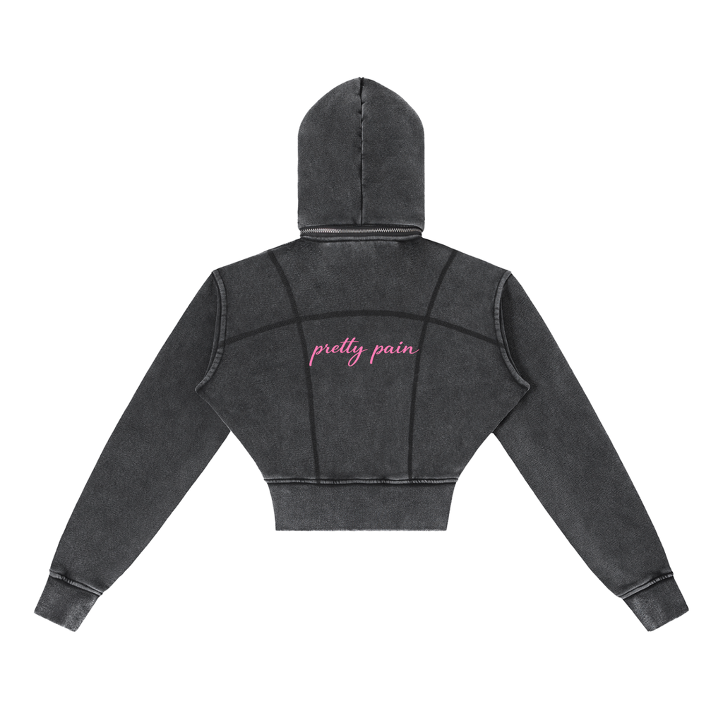 Vintage Washed PRETTY PAIN Cropped Fleece Hoodie