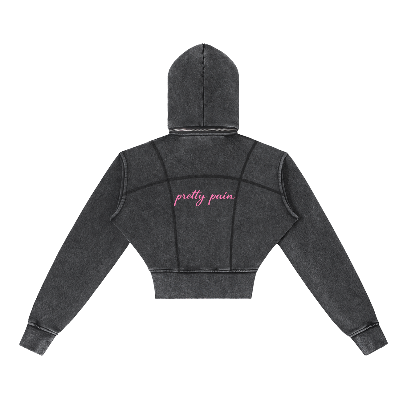Vintage Washed PRETTY PAIN Cropped Fleece Hoodie