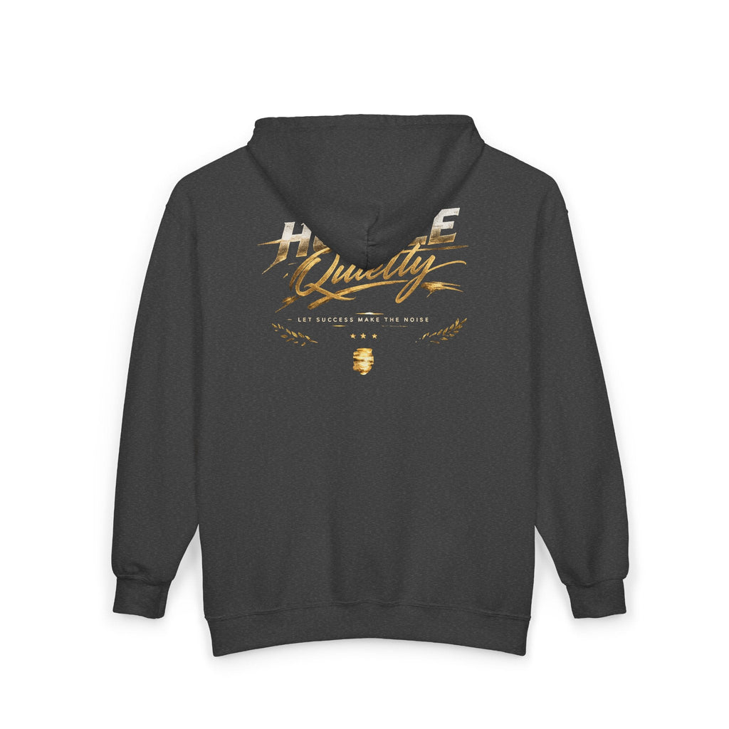 Hustle Quietly Zip - Up Hoodie — Gold Script Motivational Zip Hoodie - LaneOfTrends