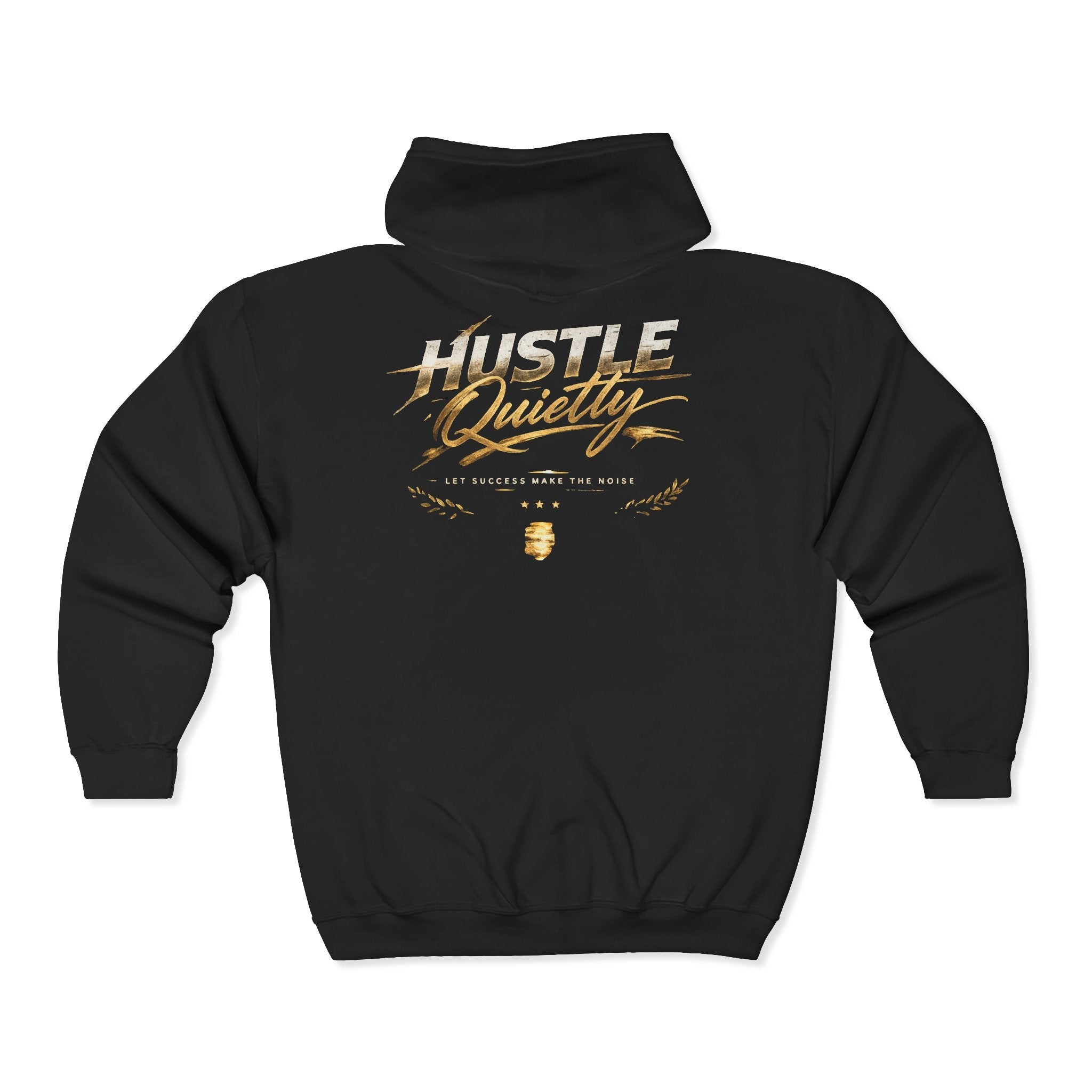 Hustle Quietly Zip - Up Hoodie — Gold Script Motivational Zip Hoodie - LaneOfTrends