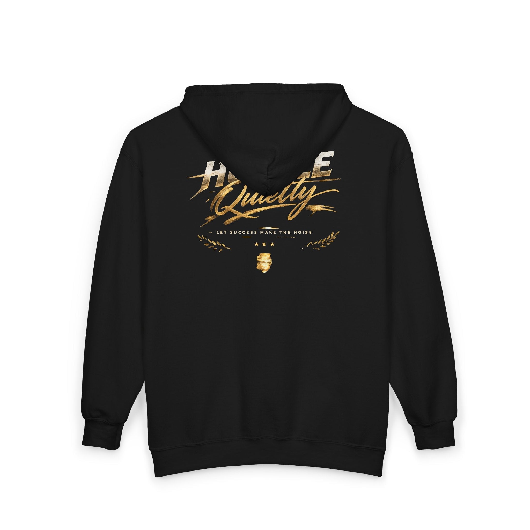 Hustle Quietly Zip - Up Hoodie — Gold Script Motivational Zip Hoodie - LaneOfTrends