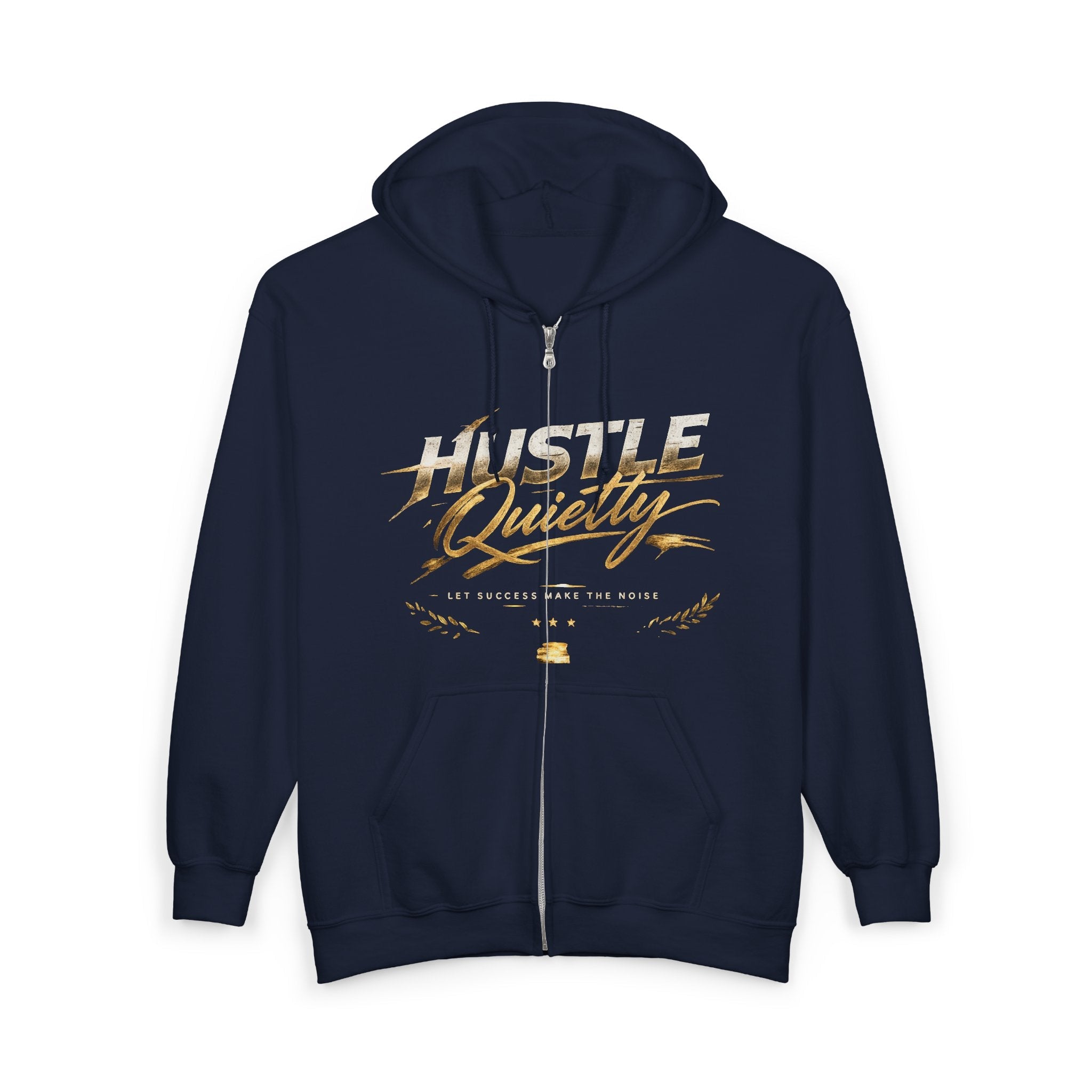 Hustle Quietly Zip - Up Hoodie — Gold Script Motivational Zip Hoodie - LaneOfTrends