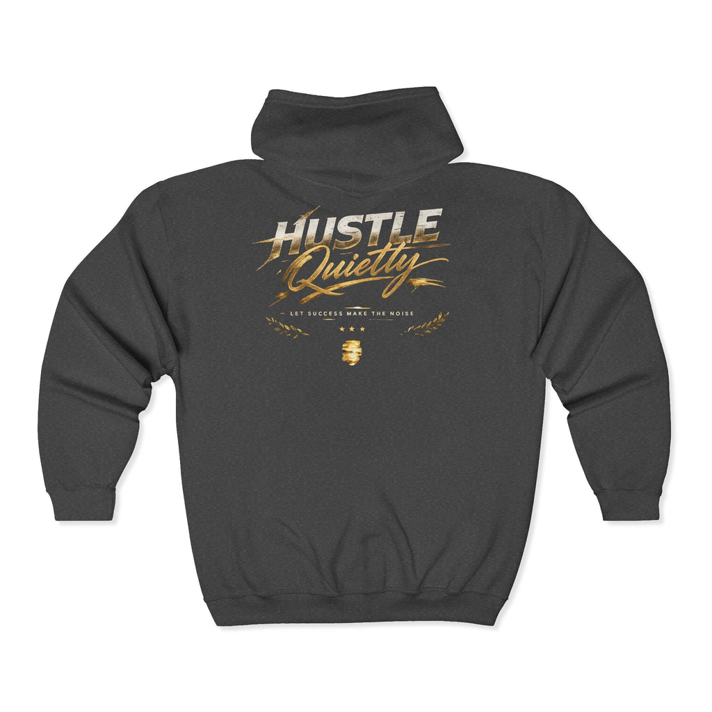 Hustle Quietly Zip - Up Hoodie — Gold Script Motivational Zip Hoodie - LaneOfTrends