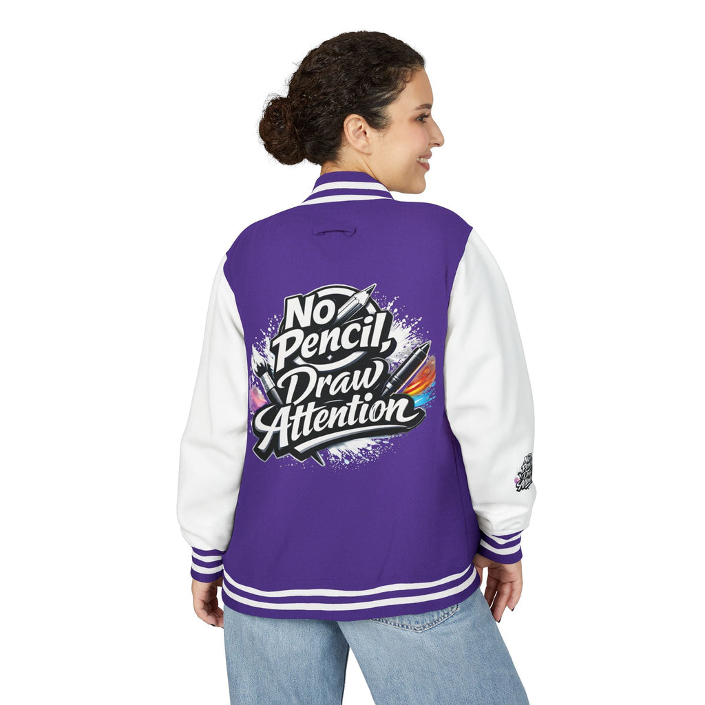 Letterman Jacket — “No Pencil, Draw Attention” Artist Varsity Jacket - LaneOfTrends