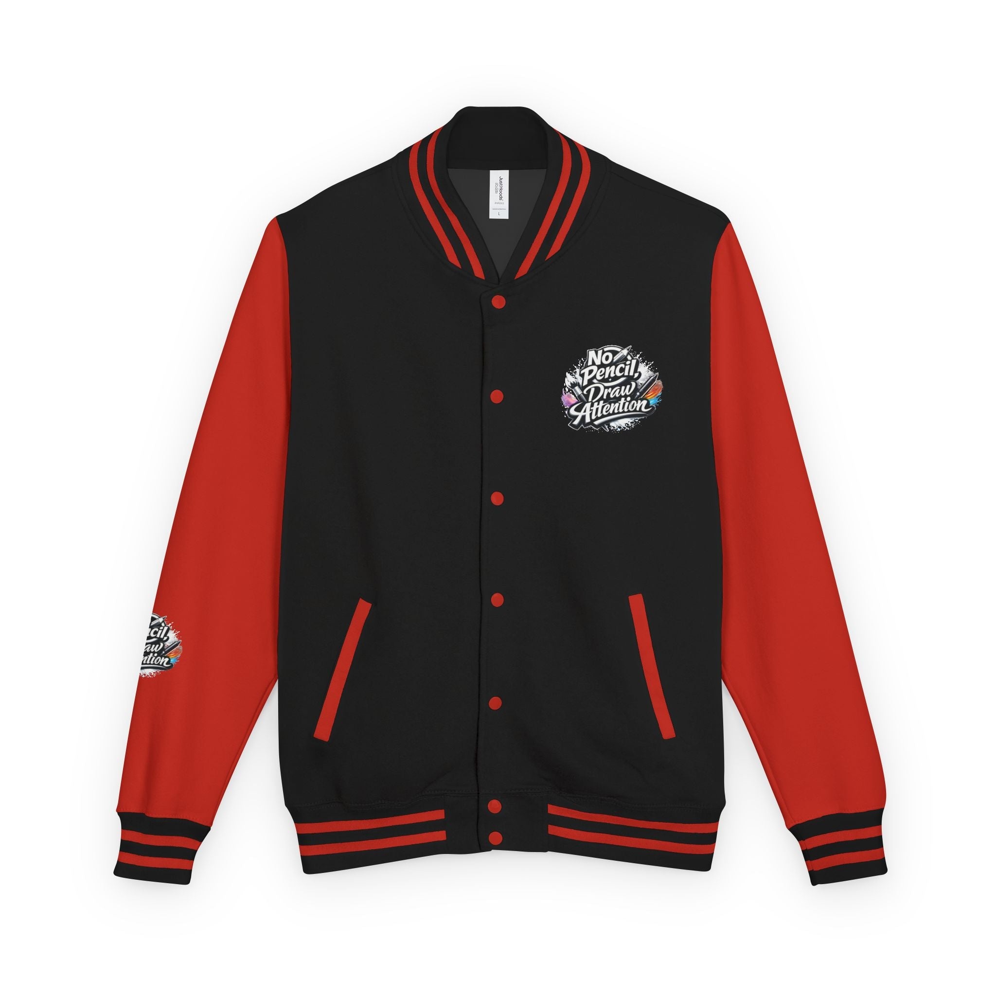 Letterman Jacket — “No Pencil, Draw Attention” Artist Varsity Jacket - LaneOfTrends