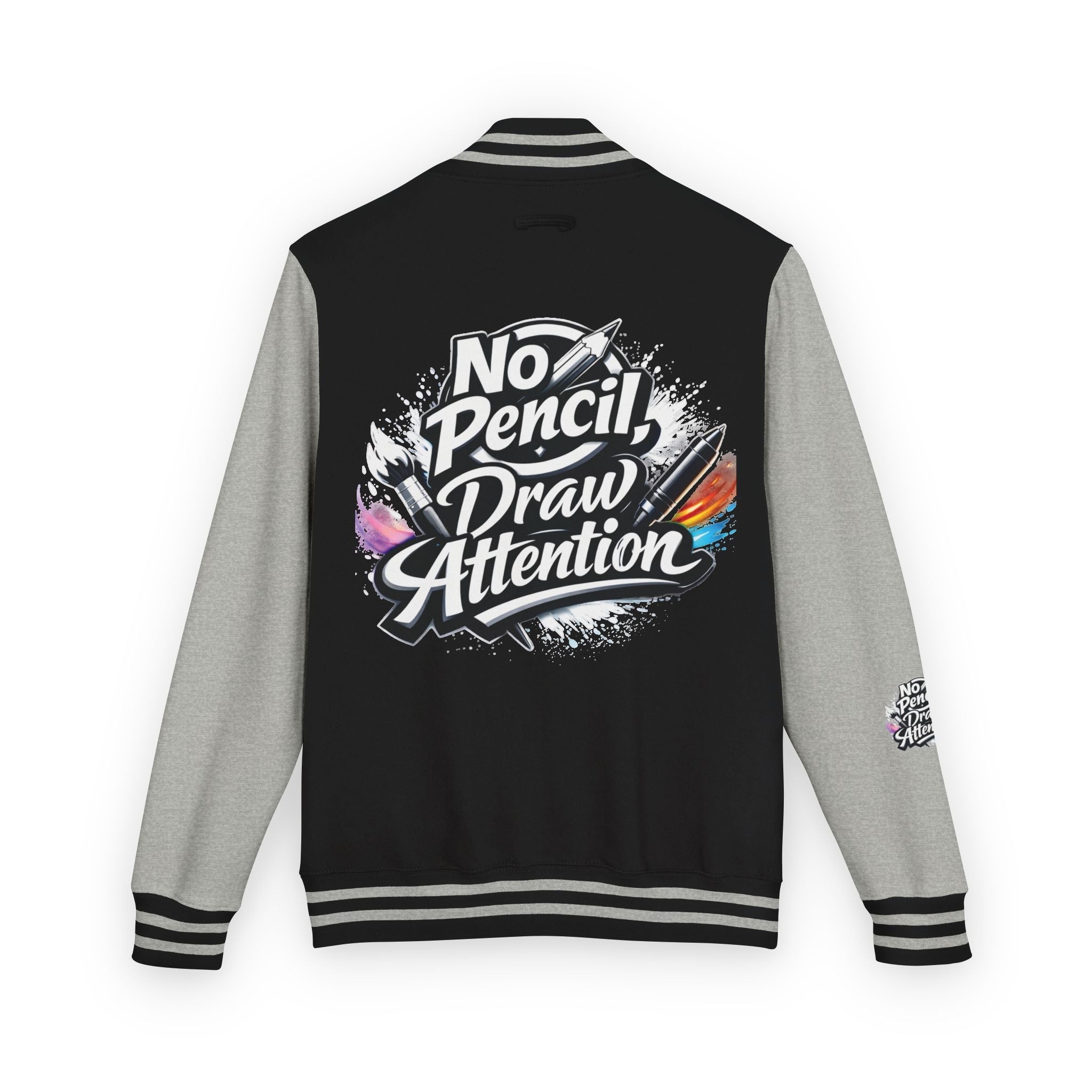 Letterman Jacket — “No Pencil, Draw Attention” Artist Varsity Jacket - LaneOfTrends