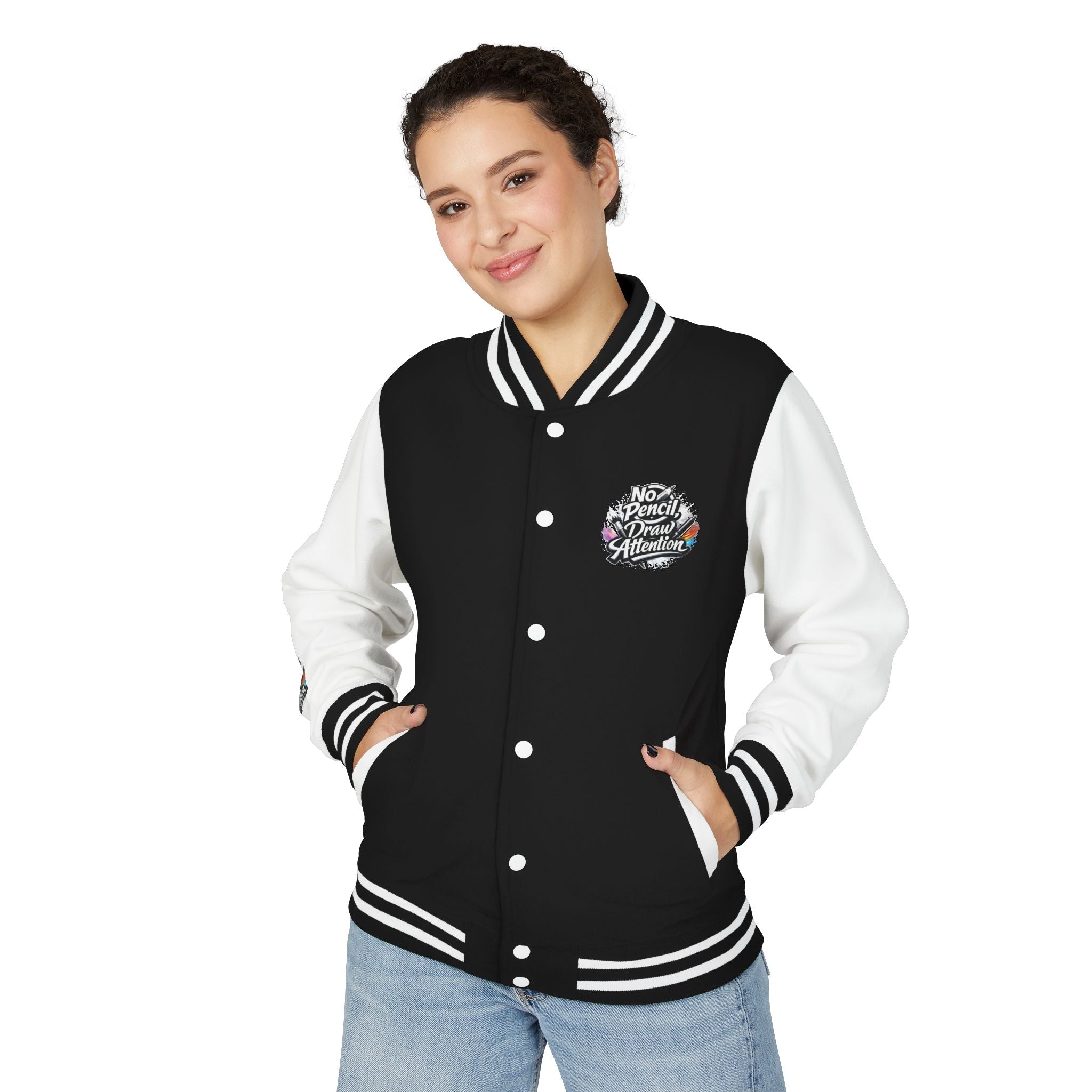 Letterman Jacket — “No Pencil, Draw Attention” Artist Varsity Jacket - LaneOfTrends