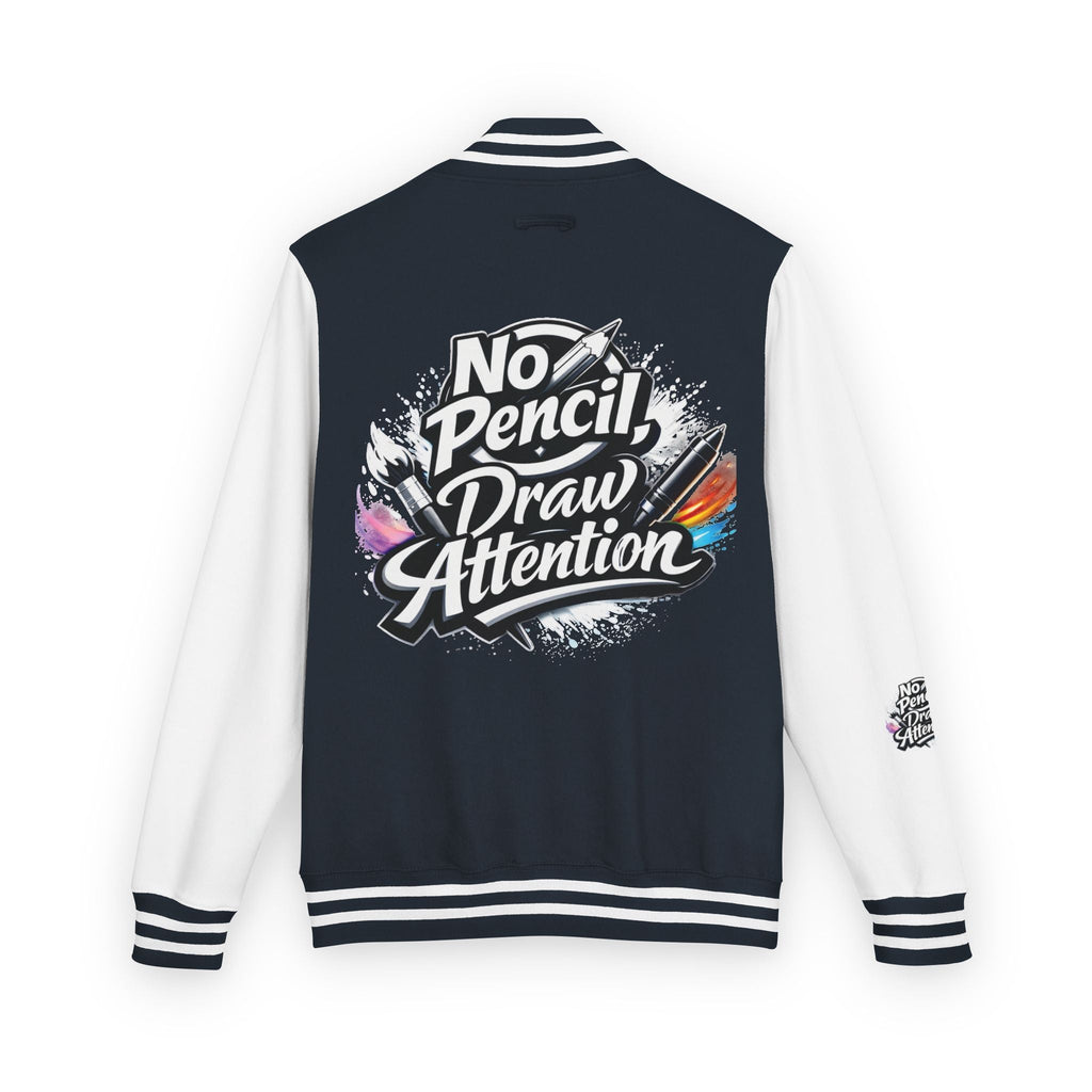 Letterman Jacket — “No Pencil, Draw Attention” Artist Varsity Jacket - LaneOfTrends