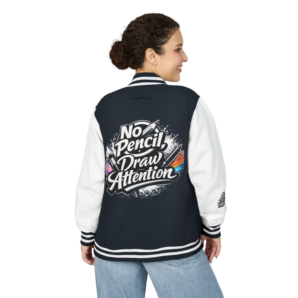 Letterman Jacket — “No Pencil, Draw Attention” Artist Varsity Jacket - LaneOfTrends