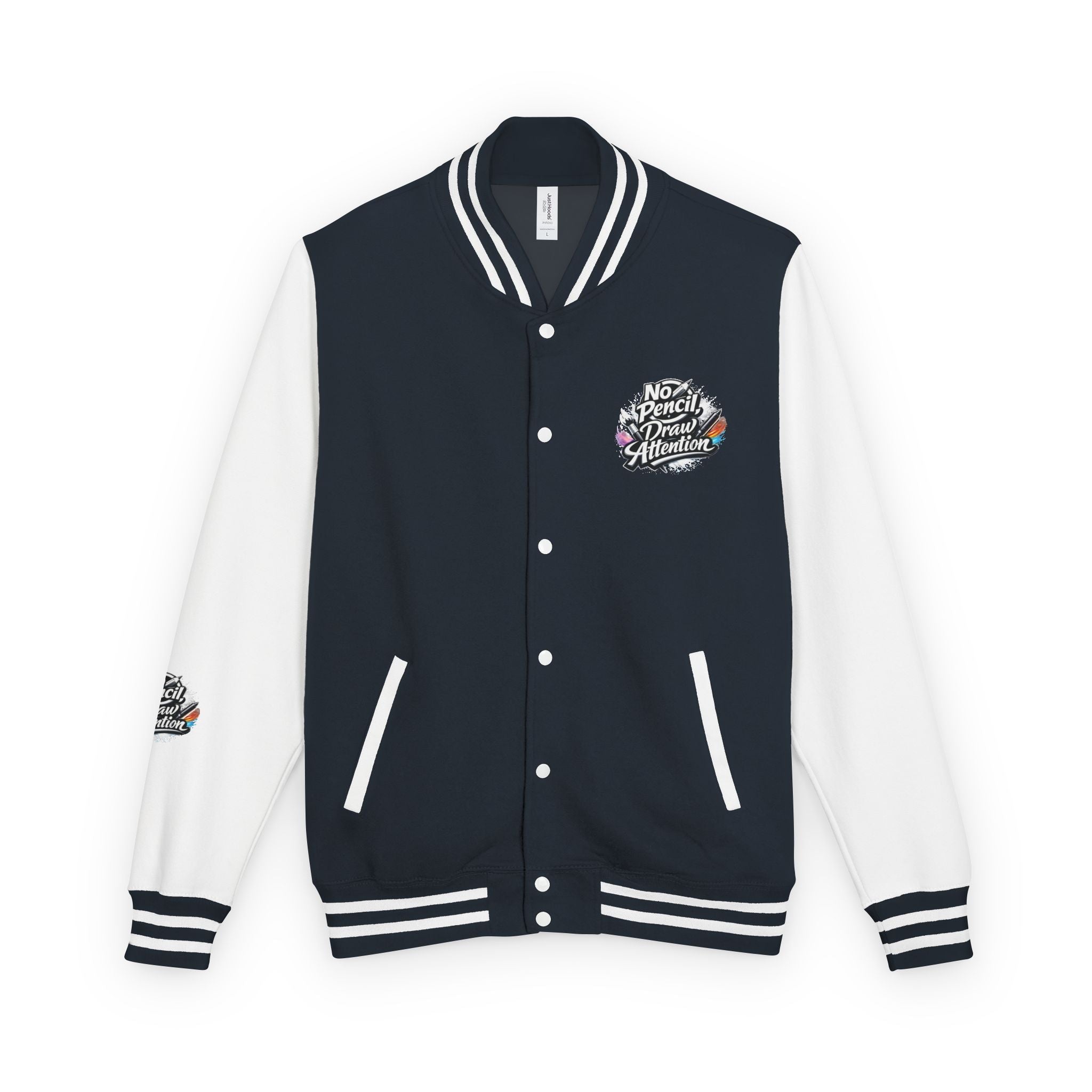 Letterman Jacket — “No Pencil, Draw Attention” Artist Varsity Jacket - LaneOfTrends