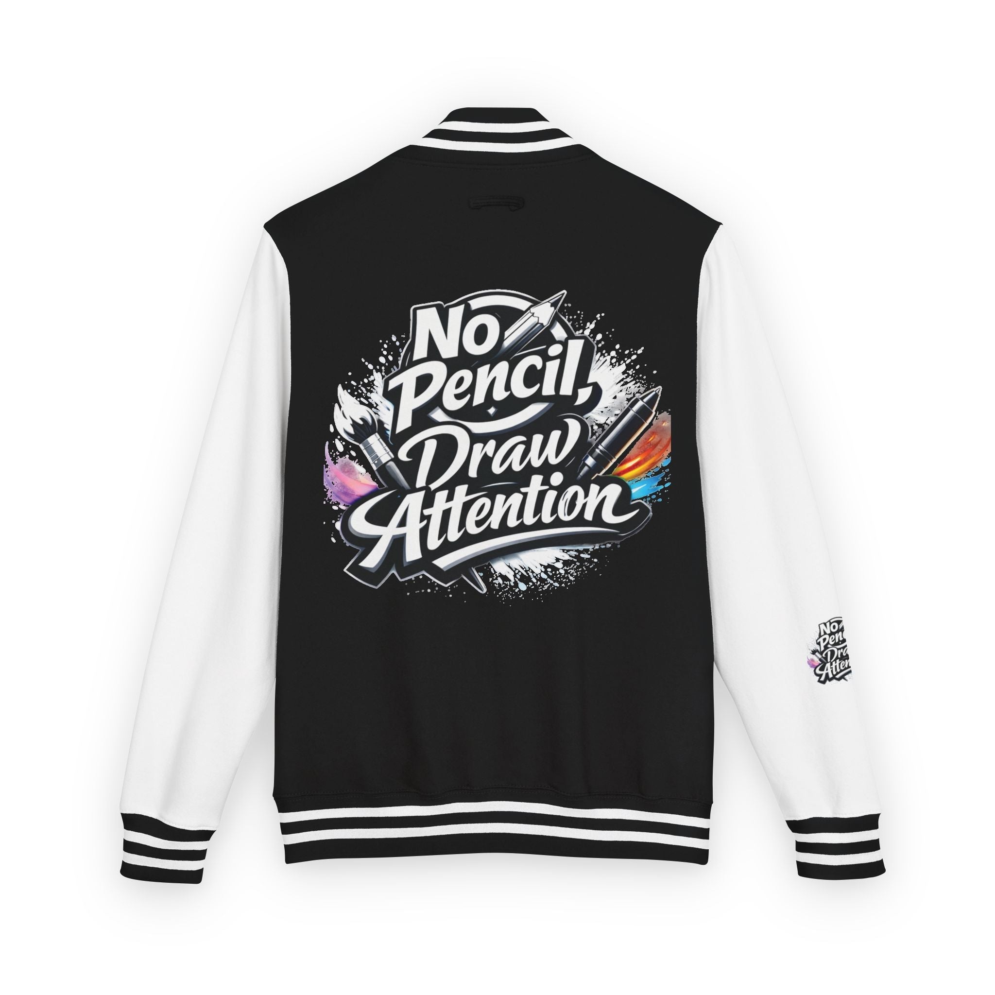 Letterman Jacket — “No Pencil, Draw Attention” Artist Varsity Jacket - LaneOfTrends