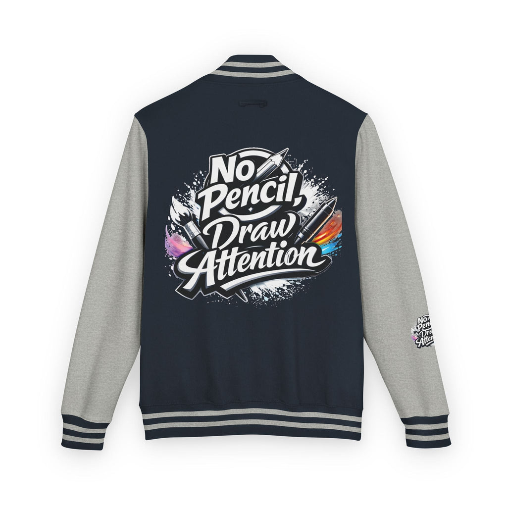 Letterman Jacket — “No Pencil, Draw Attention” Artist Varsity Jacket - LaneOfTrends