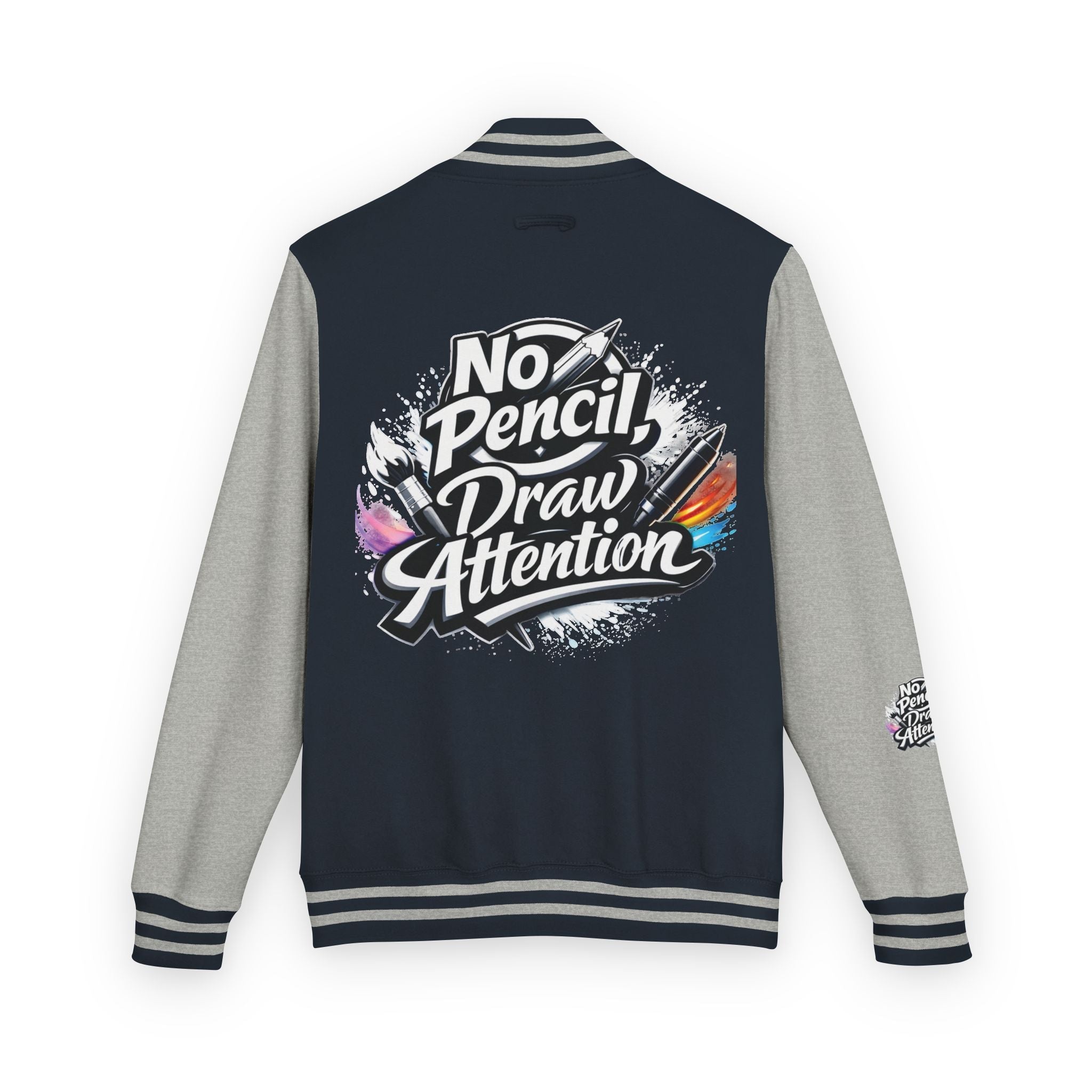 Letterman Jacket — “No Pencil, Draw Attention” Artist Varsity Jacket - LaneOfTrends