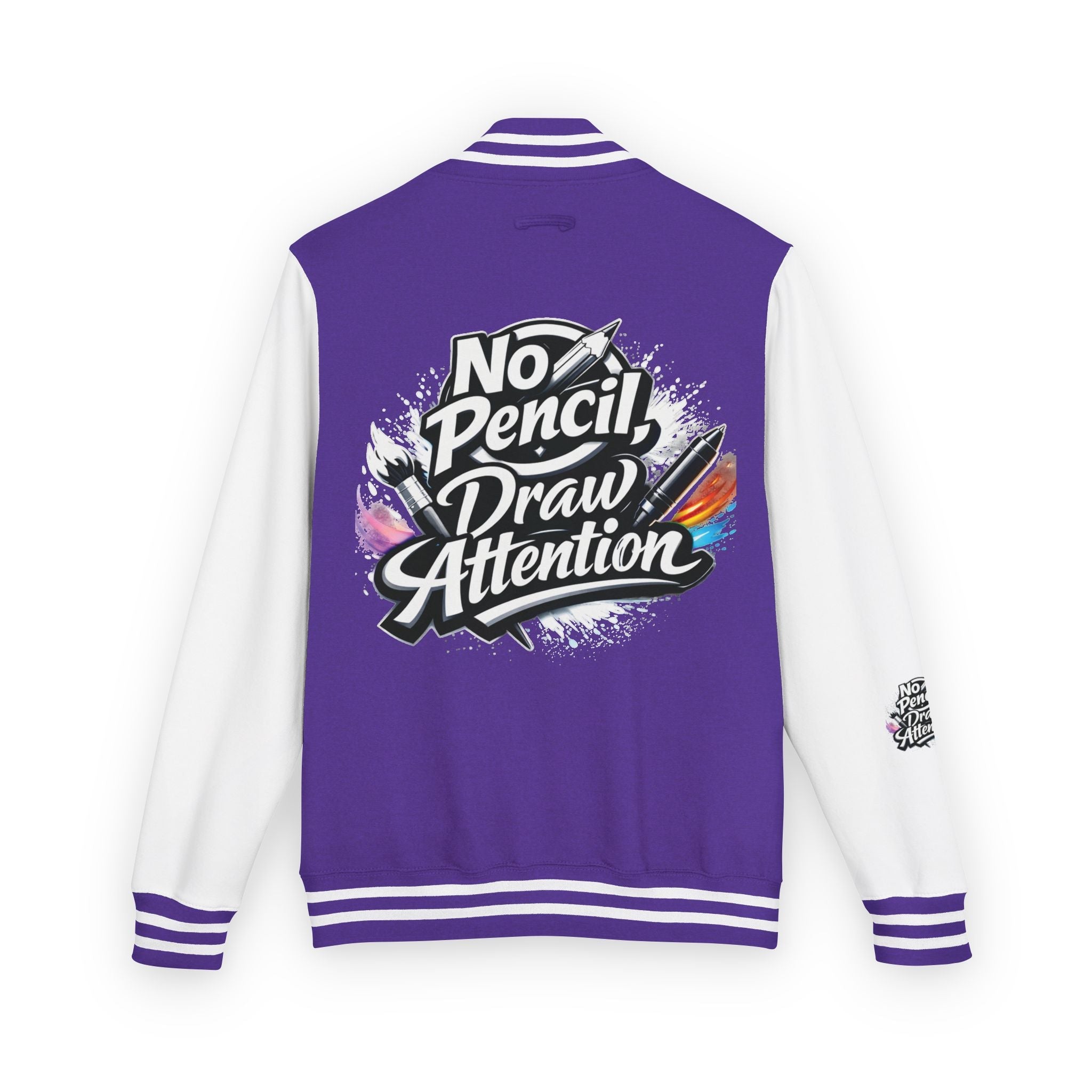 Letterman Jacket — “No Pencil, Draw Attention” Artist Varsity Jacket - LaneOfTrends