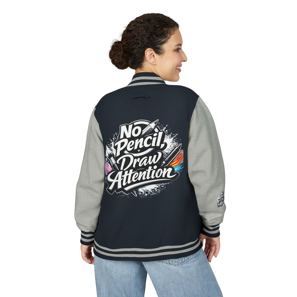 Letterman Jacket — “No Pencil, Draw Attention” Artist Varsity Jacket - LaneOfTrends