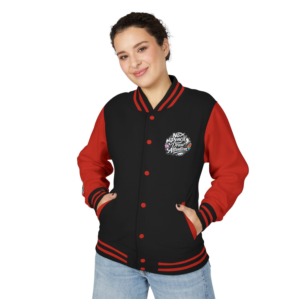 Letterman Jacket — “No Pencil, Draw Attention” Artist Varsity Jacket - LaneOfTrends