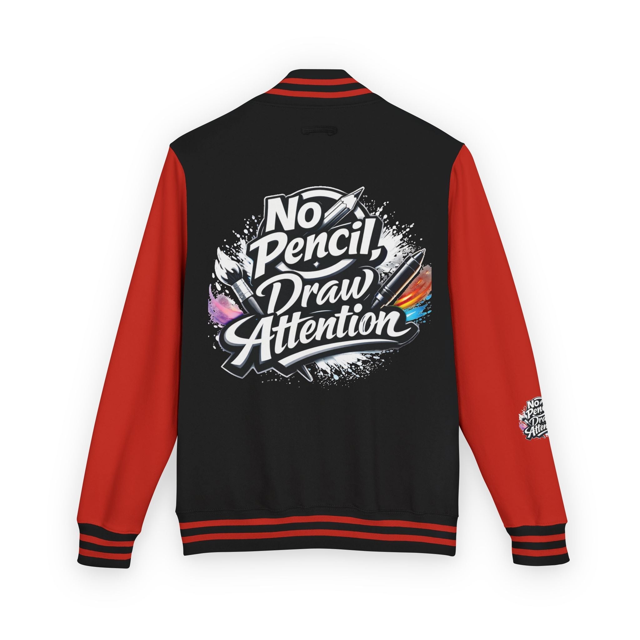 Letterman Jacket — “No Pencil, Draw Attention” Artist Varsity Jacket - LaneOfTrends
